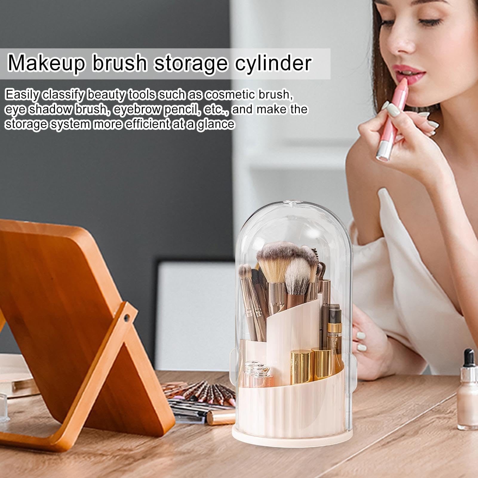 Organizer per pennelli da trucco, con scomparti multipli con coperchio trasparente, per scrivania, bagno e dormitorio, ideale per rossetti, mascara, matite per sopracciglia e accessori di bellezza