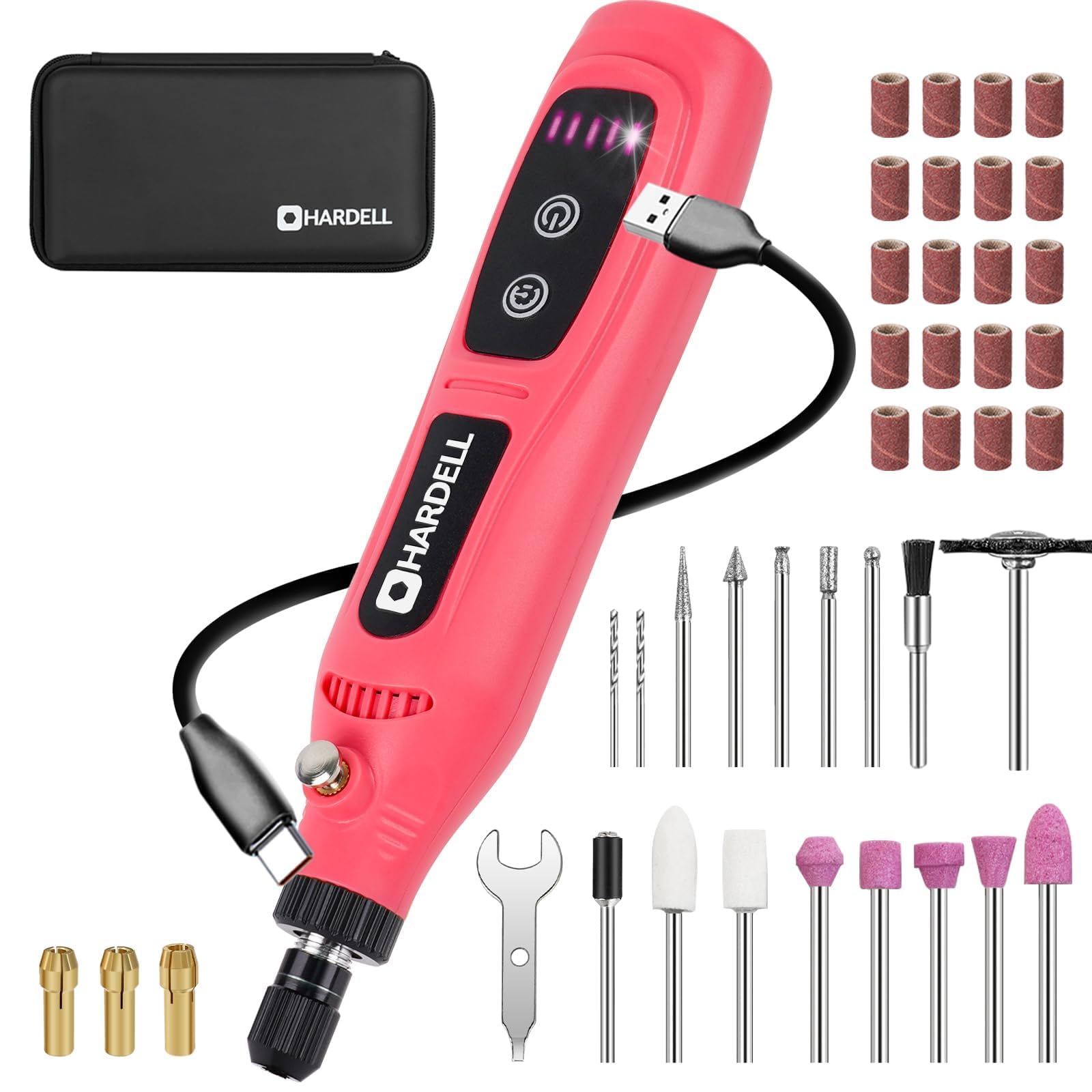Mini Cordless Rotary Tool, 5-Speed Rotary Tool Kit with 43 Accessories, Type-C Charging Power Rotary Tool for Engraving, Sanding, Polishing, Drilling, Grinding, Small DIY Crafts (Pink）