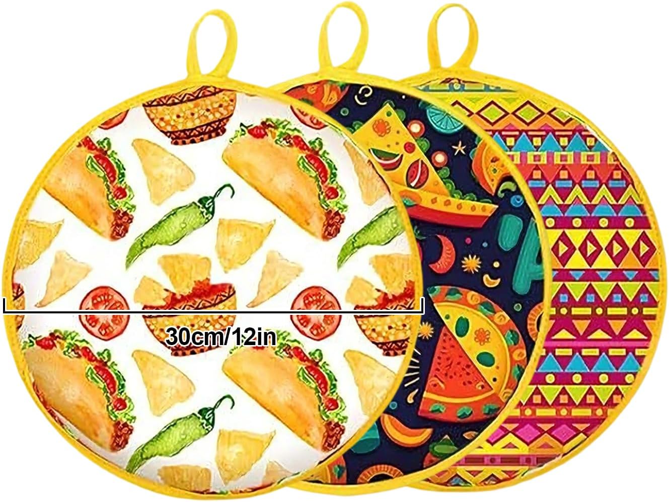 Tortilla Pouch, Large Fabric Bag for Microwave Heating with Heat Retention, Insulated Round Sleeve featuring 30cm Wide Opening, Flatbread Server Kitchen Griddle Accessory Picnic Tacos Roti Burrito