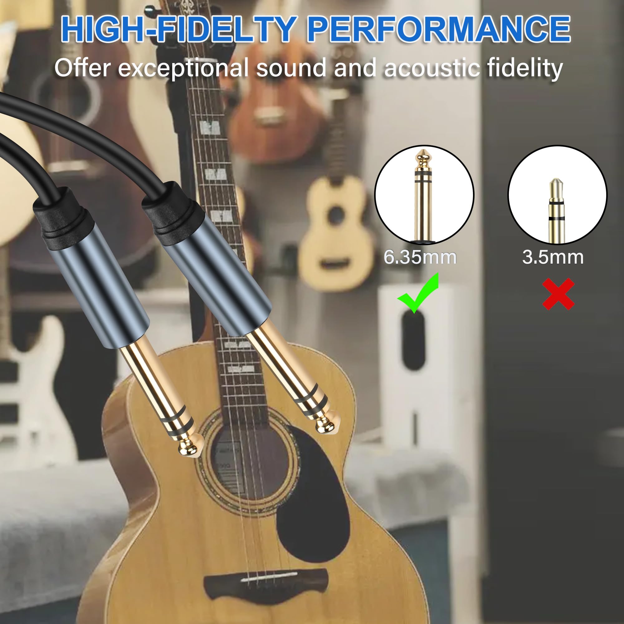 JSADZKJ 1/4 inch TRS Stereo Cable 6.35mm Male to 6.35mm Male TRS Stereo Audio Cable 0.98FT 1/4