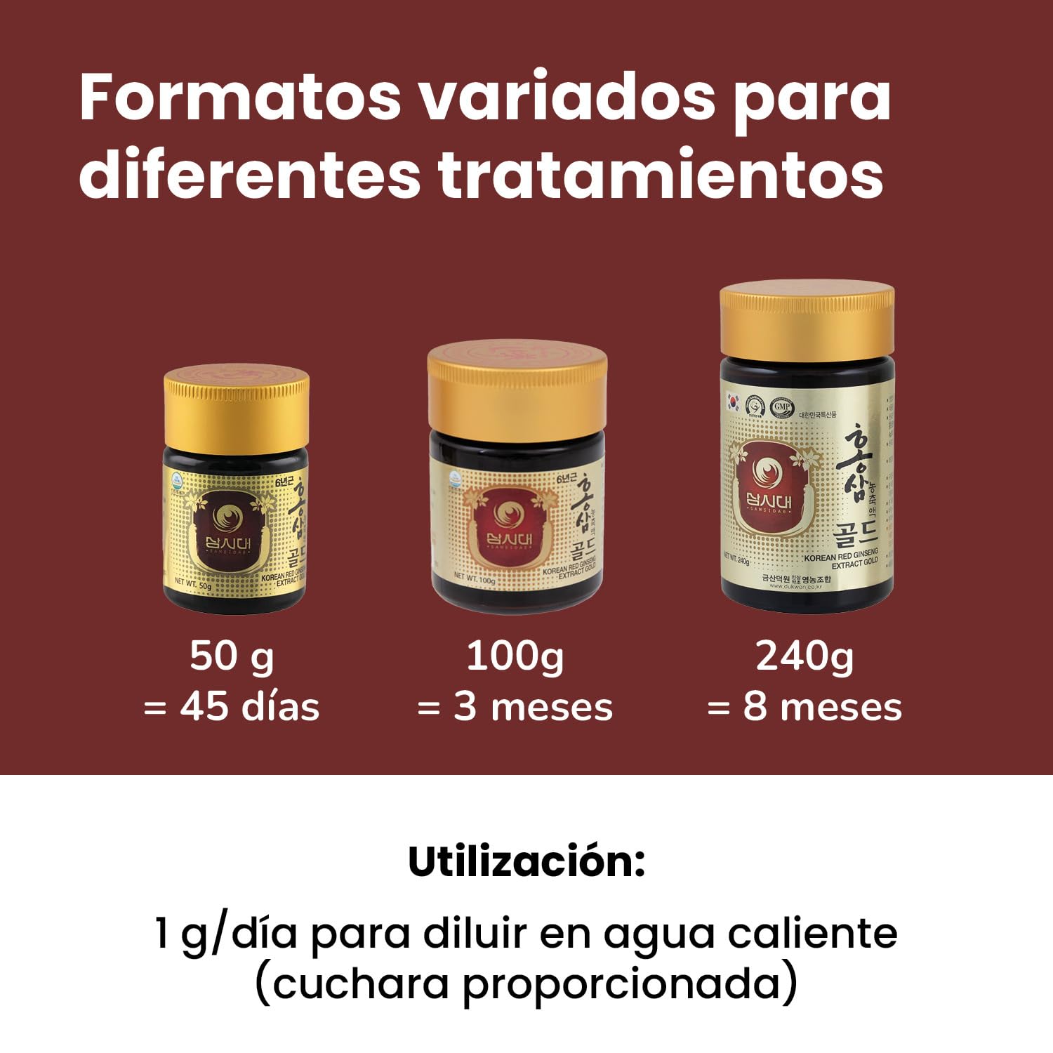 SAMSIDAE - Extracto Gold de Ginseng Rojo Coreano, Máxima Concentración en Ginsenósidos 13 mg/g, Raíces de 6 Años, 8 Meses, 240g
