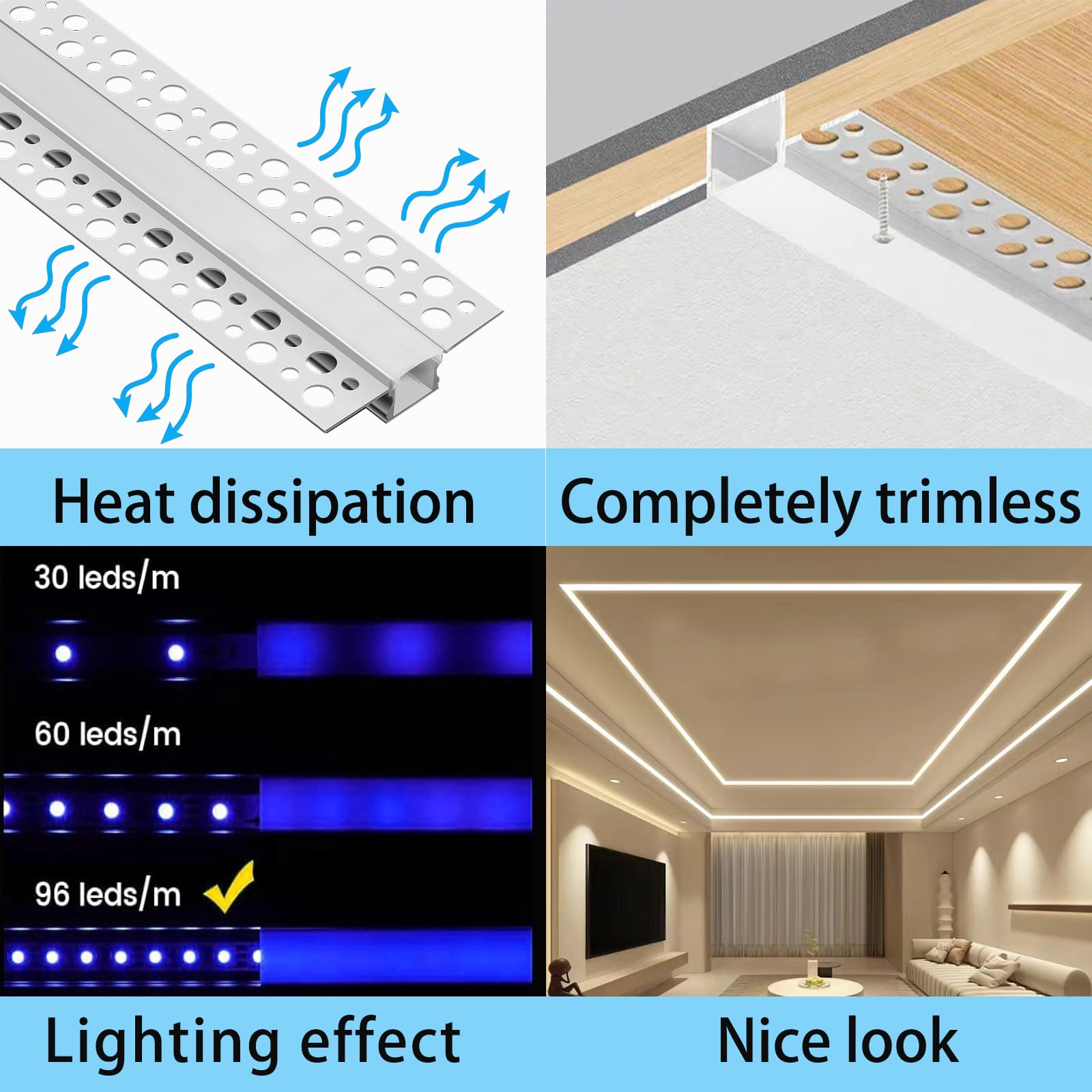 Snapklik.com : 10Pack 2m/6.6ft Plaster-in LED Aluminum Channel, Light ...