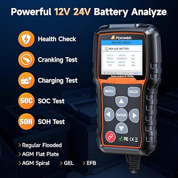 FOXWELL ABS SRS Check Engine Code Reader with 12V 24V Car Battery Tester