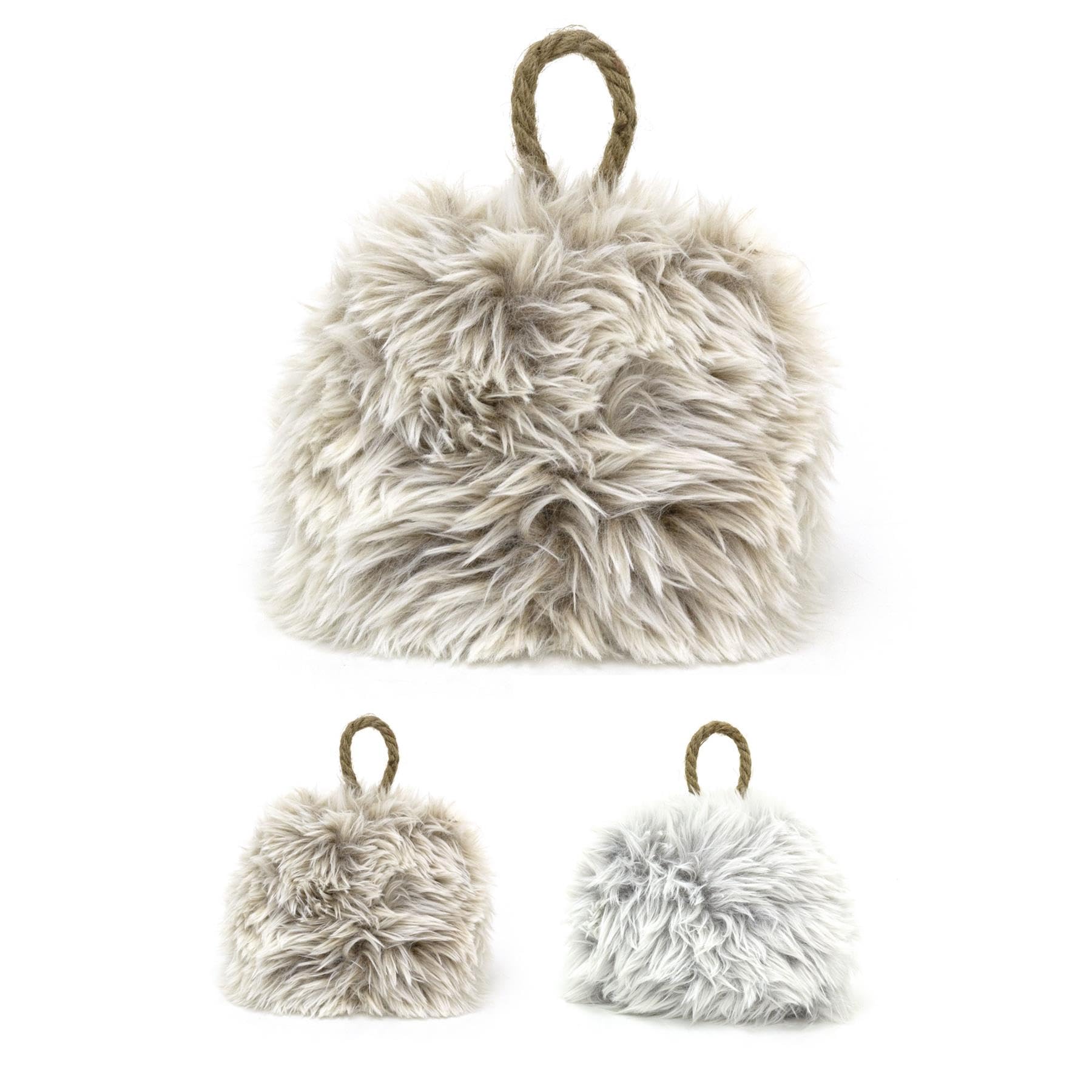 Luxurious Faux Fur Doorstop | Plush Cube Weighted Door Stopper for Floor | Decorative Fluffy Fabric Door Stop with Jute Handle - 15cm ~ Colour Varies One Supplied