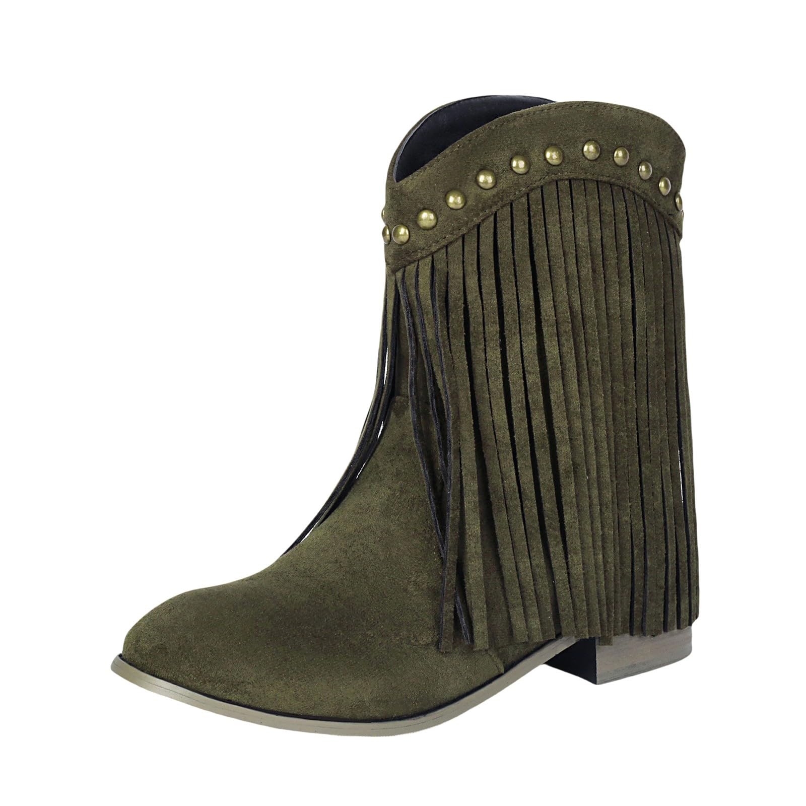 Botas de vaquero para mujer con flecos, botines de media longitud, con punta puntiaguda, tacón grueso, botas de flecos, botas occidentales, cómodas, vintage, botines para mujer, botas medias para