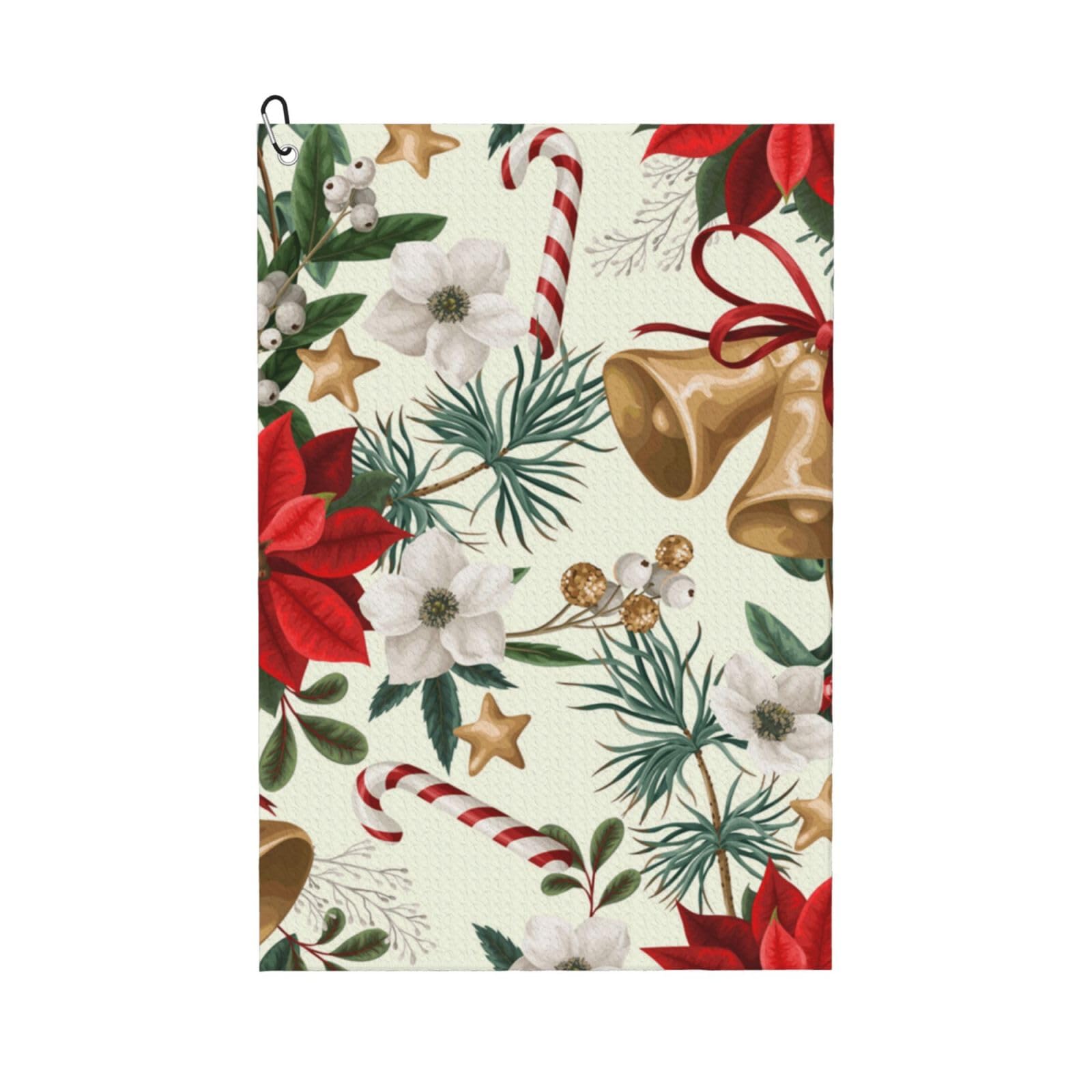 Hnnkloy Christmas Poinsettia Floral Xmas Bell, 16x24 in Portable Waffle Golf Towels with Carabiner Clip for Golf Bag