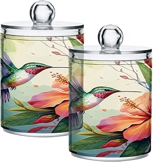 Hummingbird and Flowers 2PC Airtight Transparent Storage Jars, Food Storage Containers, Can Store Food, Herbs, Tea, Etc, With Storage Lids, Easy to Use and Clean.