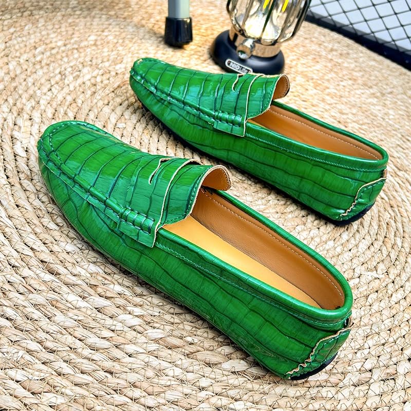 Men's Loafers Round Toe Plaid Vegan Leather Penny Driving Loafers Lightweight Flat Heel Resistant Party Casual Slip On3
