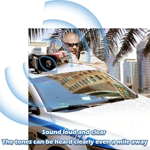 Miniatura 3 de RULLINE Bocina de vehículo de sirena de coche con sonido de 5 tonos con sistema de altavoces PA de micrófono, amplificador de sonido de emergencia,