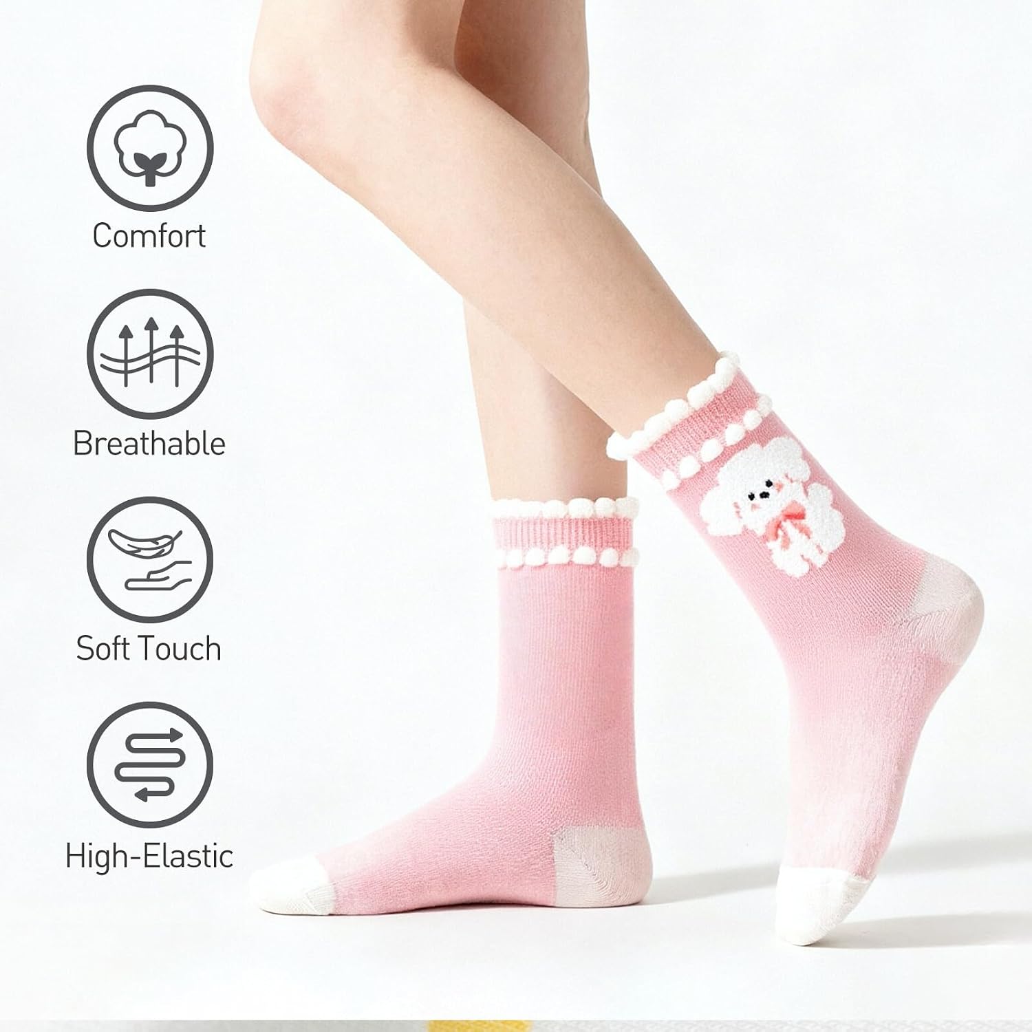 Balabala Girls Animal Warm Ruffle Socks, 3-Pack, Comfortable Fashion