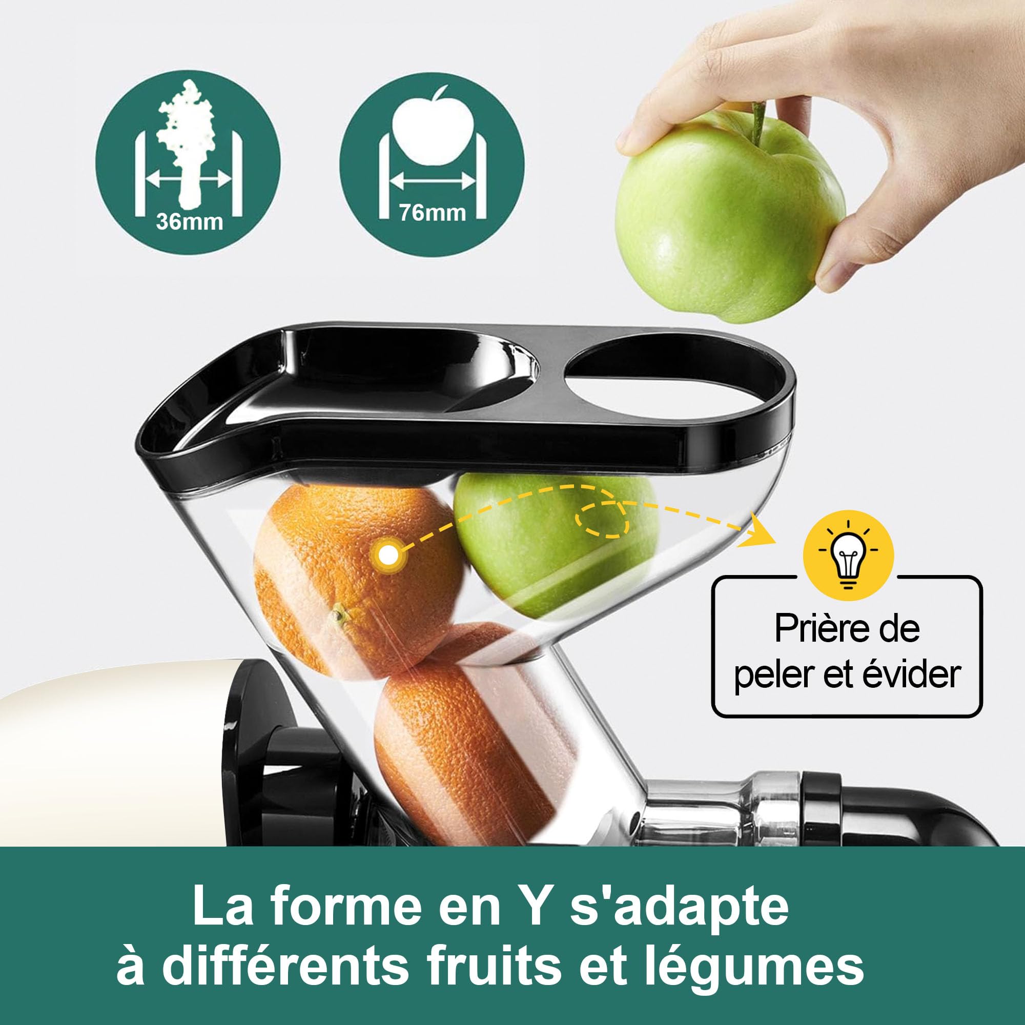 Fretta Extracteur de Jus à Pression à Froid, Goulotte d'alimentation Large de 76 MM, Presse-agrumes à Froid sans BPA, Extracteur de Jus de Fruits et Légumes, Recettes de Jus Incluses (Blanc)