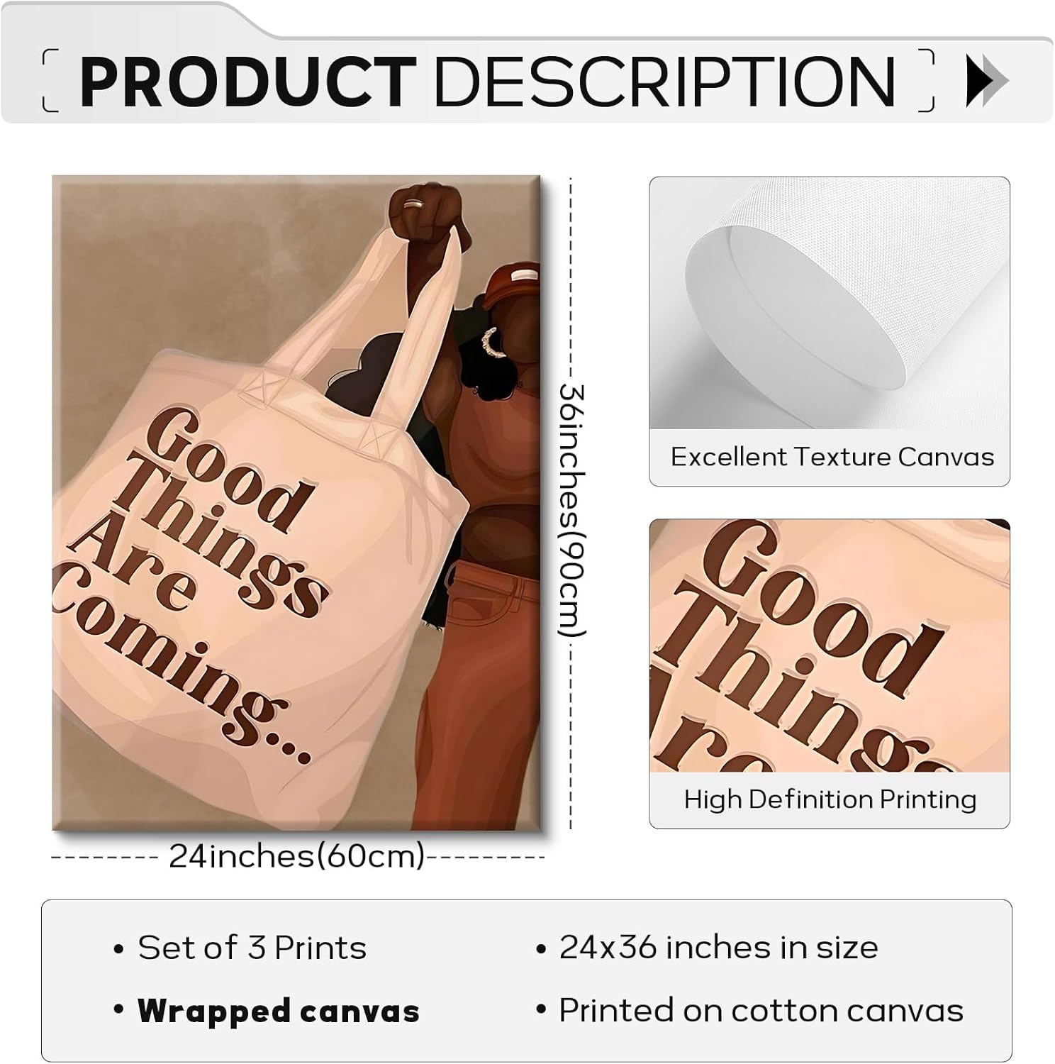 Black Girl Wall Art African American Woman Canvas Wall Decor Black Female Wall Art Fashion Women Poster Feminine Boho Pictures Abstract Paintings for Bedroom Bathroom 24x36x3 Inch Ready to Hang 24"x36" Wrapped Canvas Black Girl Prints