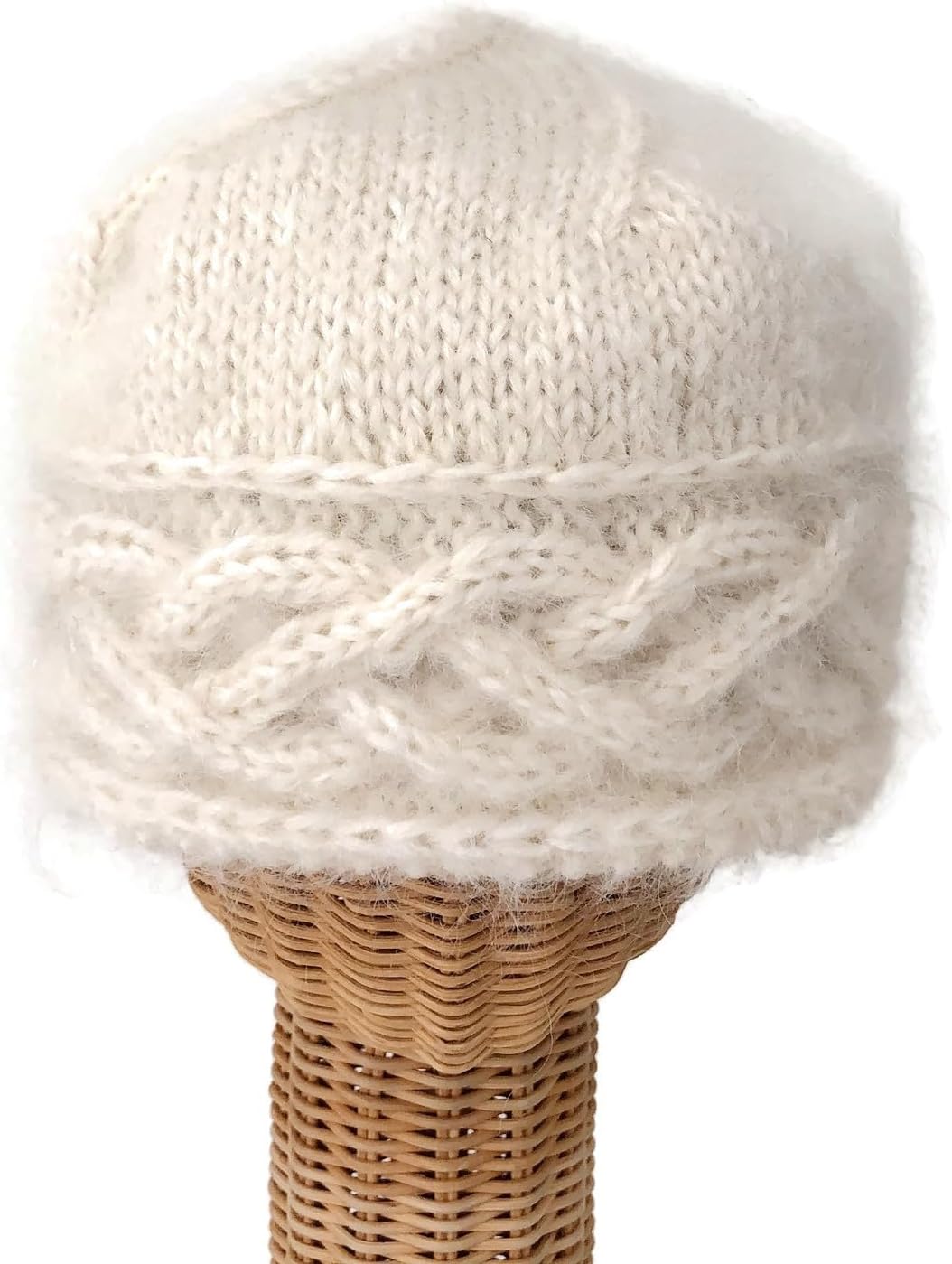 Celtic Cable Hand Knit Hat Off-White