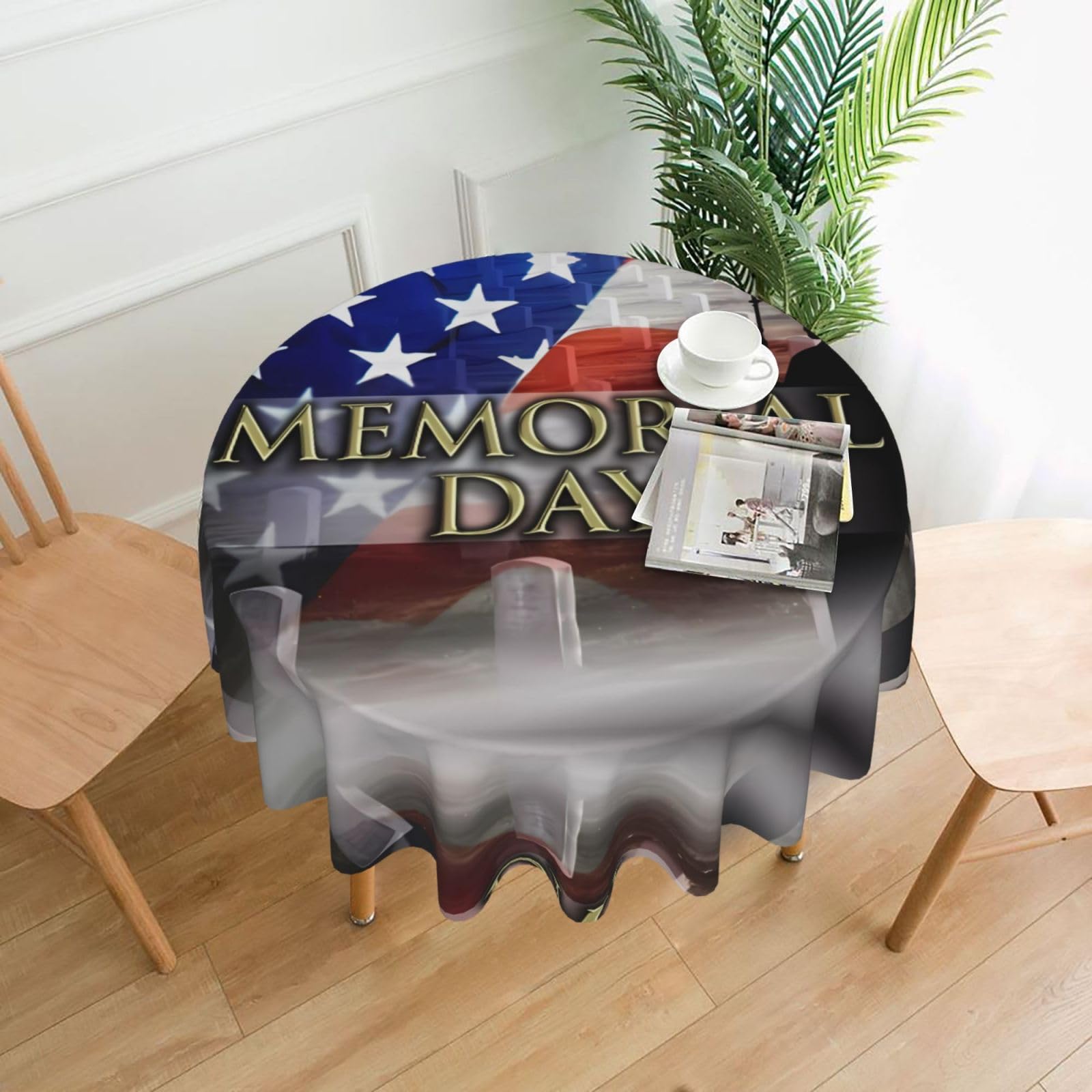 WHJSSF US Military Soldiers Patriotic Memorial Day Prints Round Decorative Tablecloth 60in - Elevate Your Dining Experience with a Stylish & Protective Table Throw