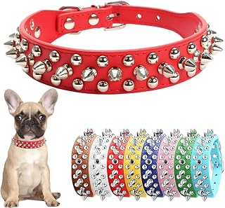 Nailed Dog Collars,Neck Strap Leather Punk Rivet Puppy Collar Studded Durable Adjustable for Small Medium Dogs Red XS