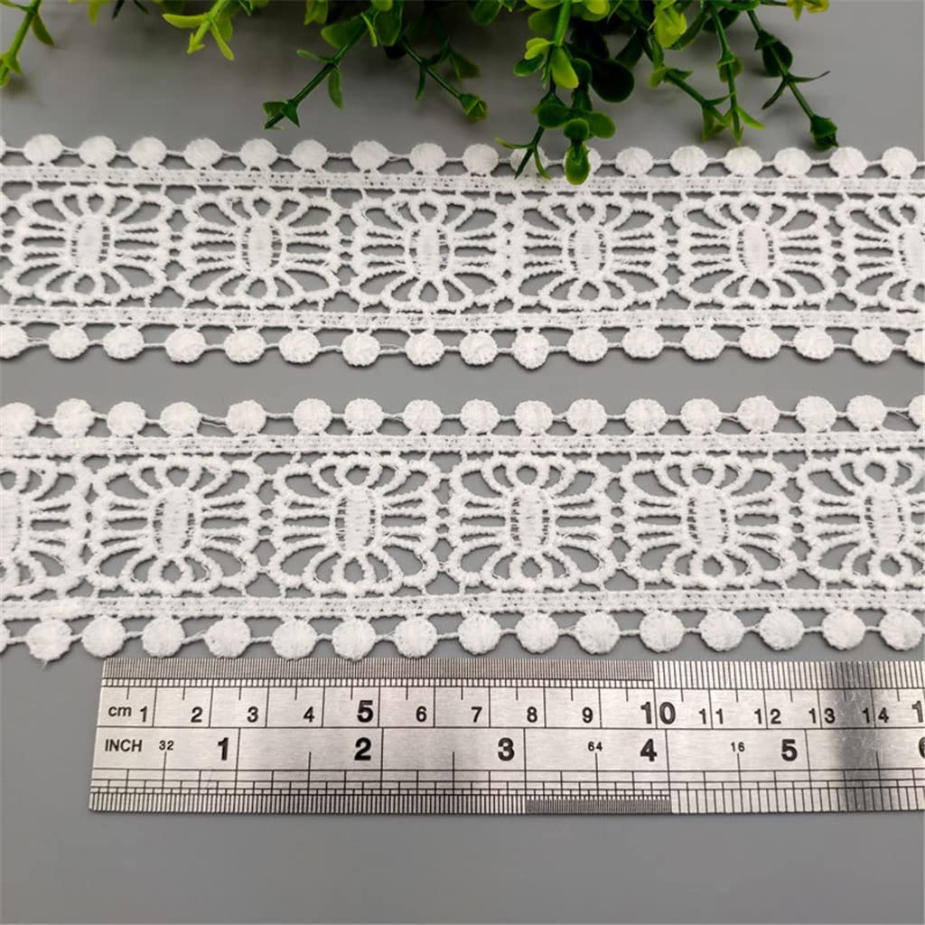 Générique 5cm 2inch évider Floral Brodé Blanc Dentelle Ruban DIY Vêtements Couture et Tissu Rideau Décoration (Couleur : Blanc, Taille : 5cm) (Blanc 5cm)