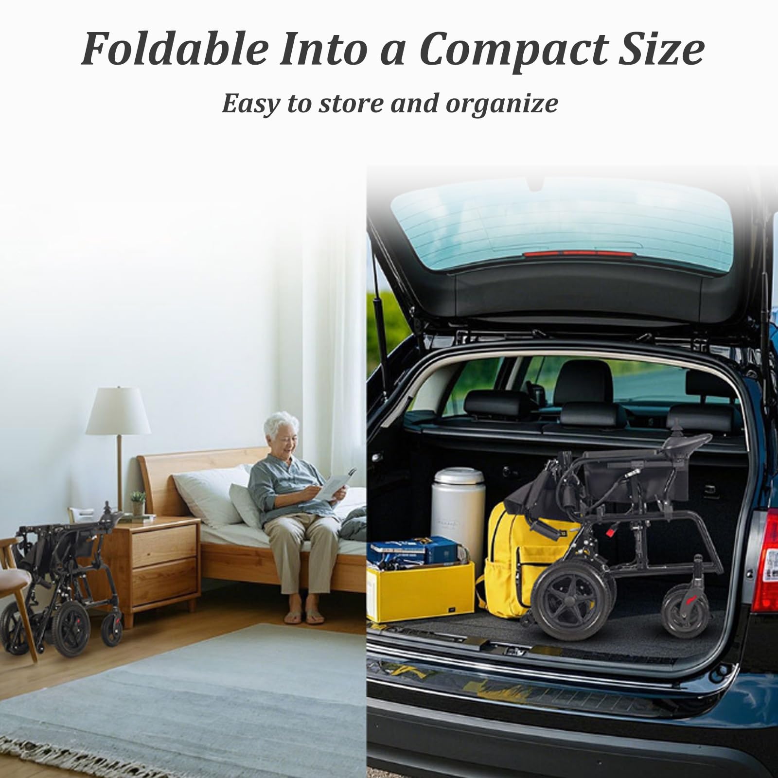 Silla de Ruedas Eléctrica Liviana 25 km de largo alcance Acero al carbono Plegable Tamaño compacto Asientos más anchos Capacidad de peso 100 kg Silla eléctrica adultos y personas mayores