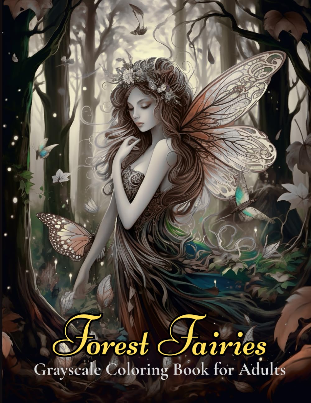 Forest Fairies Grayscale Coloring Book for Adults: 50 Grayscale Enchanting Fairy Portraits, Magical Forest Fantasy & Stress-Relief Coloring for Adults & Teens.