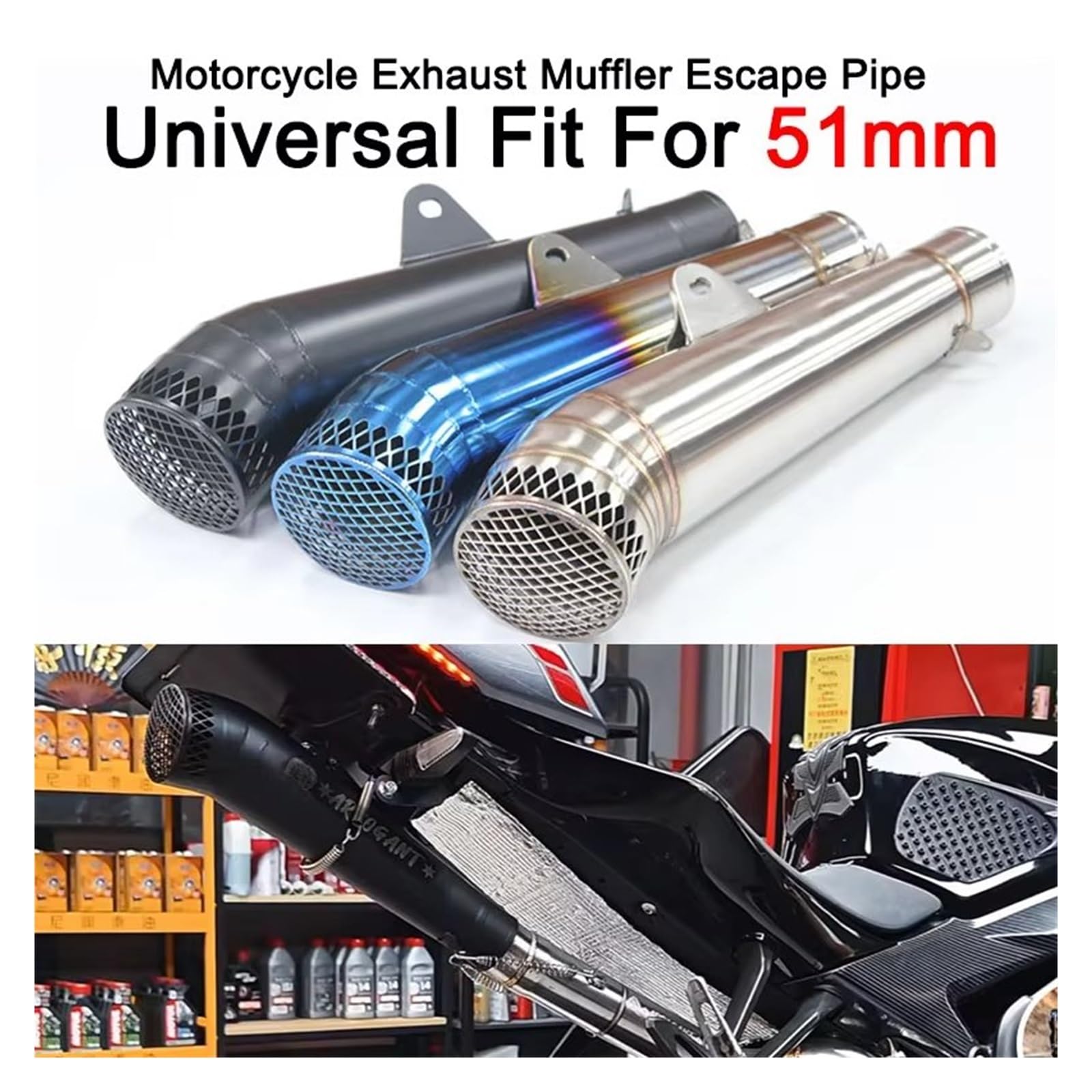 silencioso escape moto Para R6 K6 Para K8 Para K9 Silenciador escape | Para R1 para R6 tubo de escape motocicleta Scooter escape 51mm silenciador de escape Universal(Titanio)