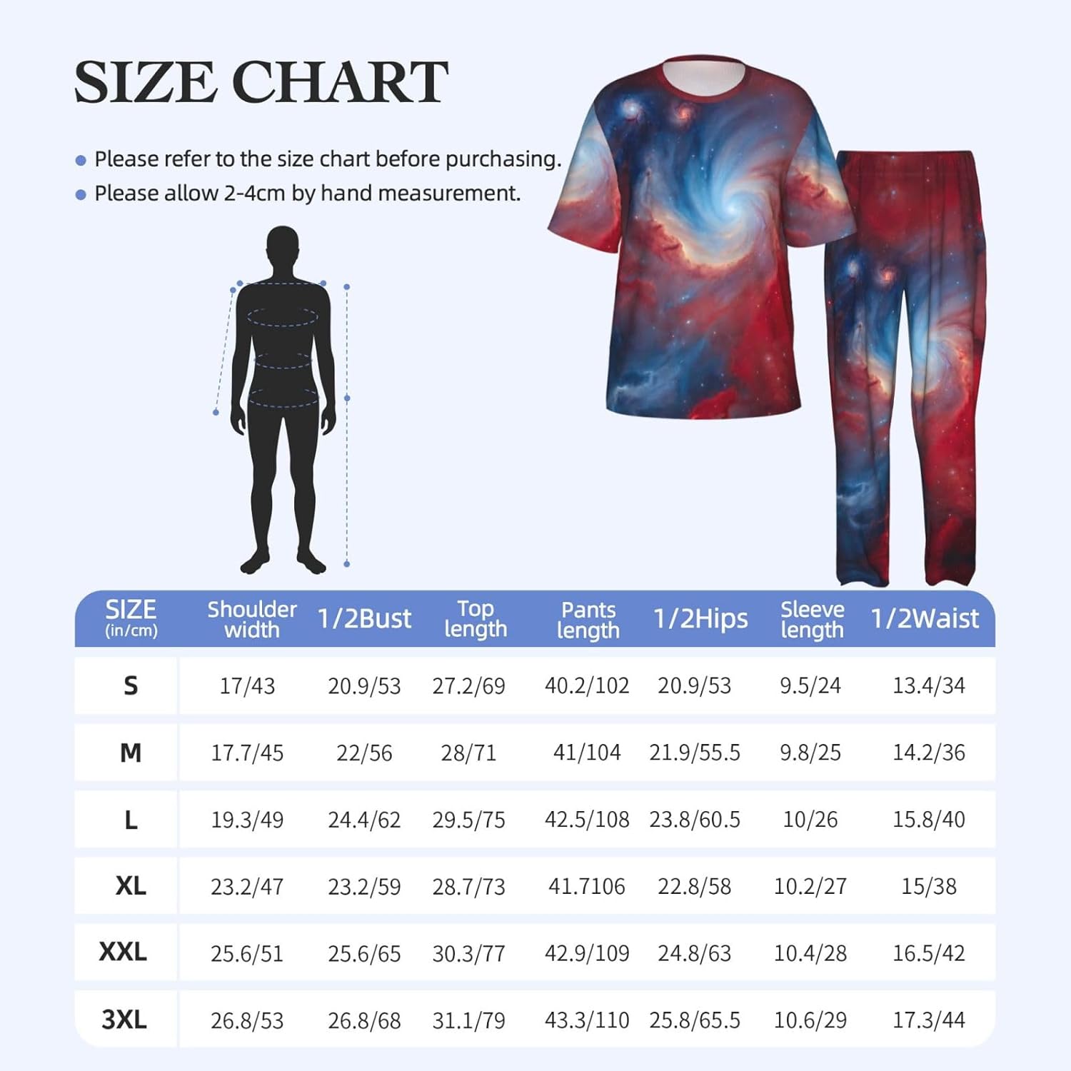Men'S 2 Piece Loungewear Pajama Set Red Blue Galaxy Print Short Sleeve Tee Top And Pants Set S-3xl