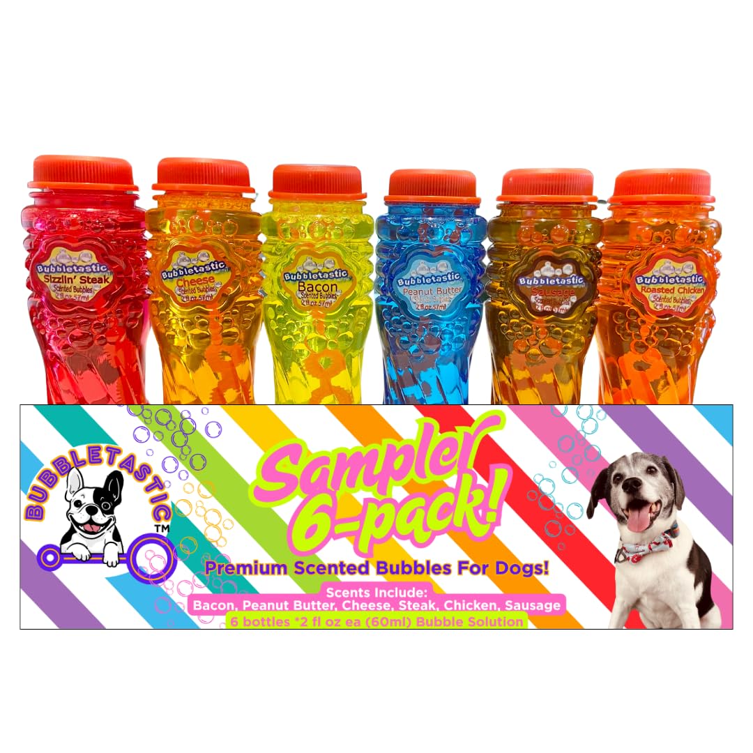Bubbletastic Dog Bubble Sampler 6 Pack, Six Different Dog Bubble Scents, Total 12 oz