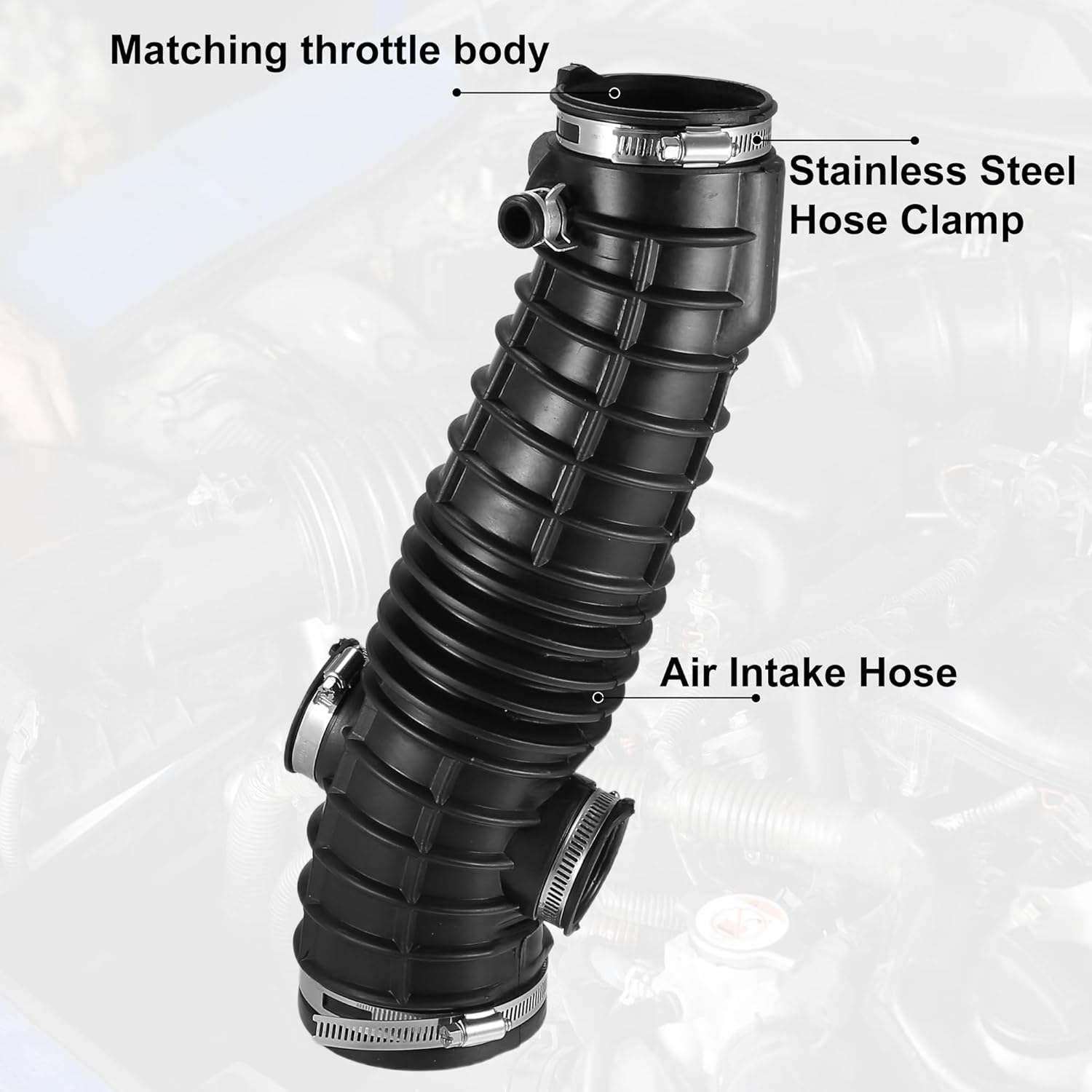 Air Cleaner Intake Hose Tube with Clamps 17228-RYP-A00 - Car Engine Filter Air Intake Duct Hose Tube - for Honda Pilot 3.5L 2006-2008 Rubber Black - 1Pc