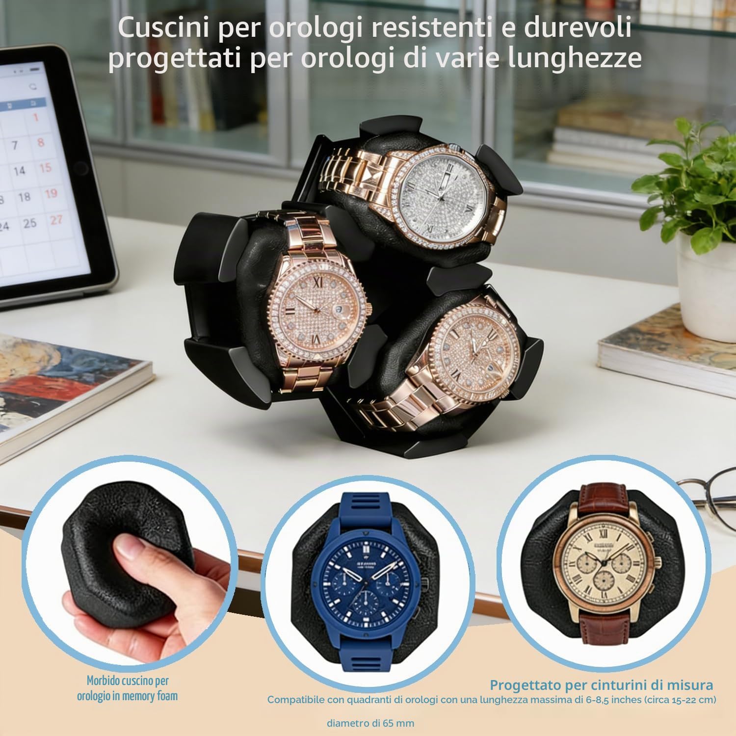 Carica Orologi Automatici Watch Winder, Scatola del Tempo per Orologi 3 Posti in Legno di Noce, Porta Orologio Automatico con 5 Modalità e Arresto Apertura