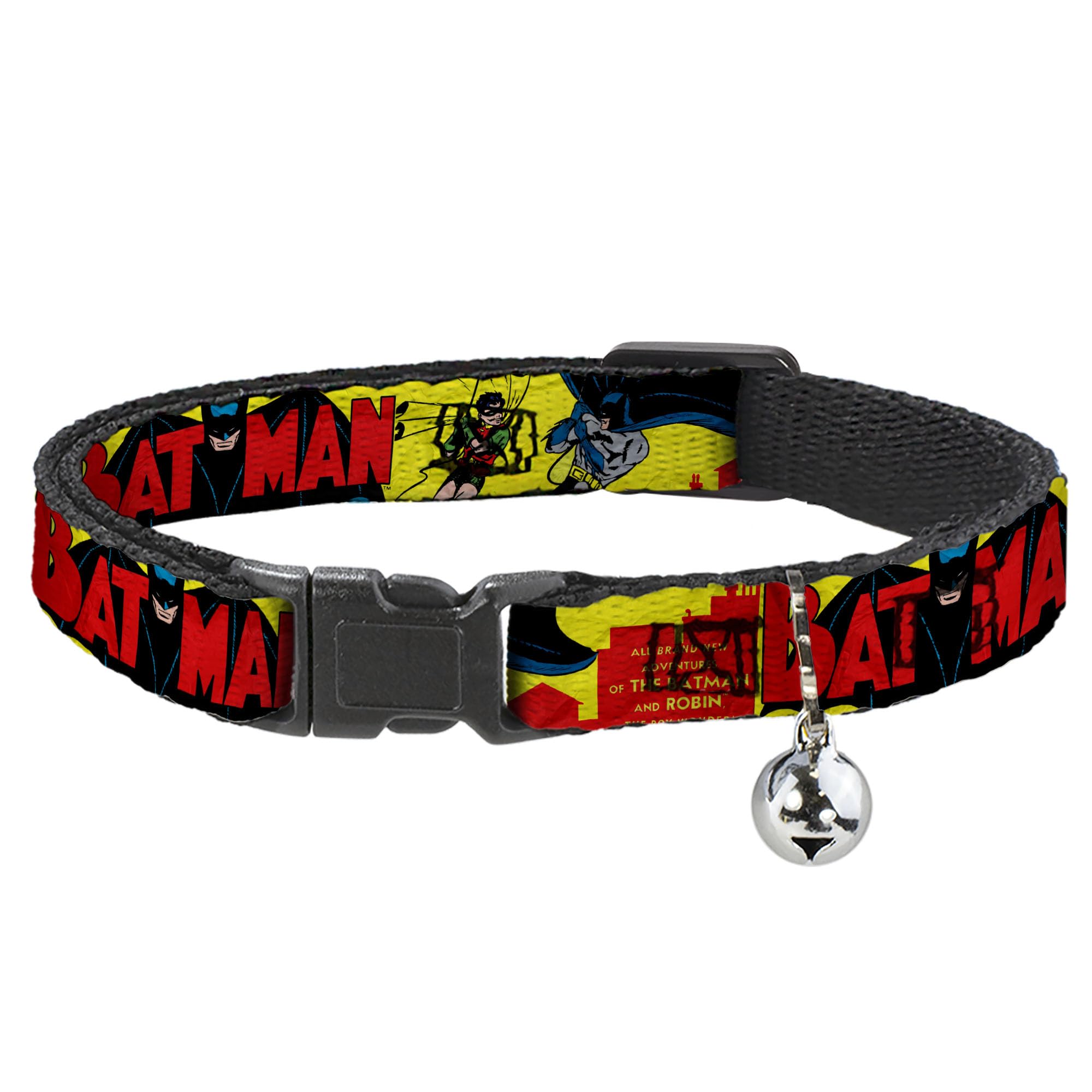 Collar de gato Batman Breakaway ajustable de 8 a 12 pulgadas en color amarillo y rojo