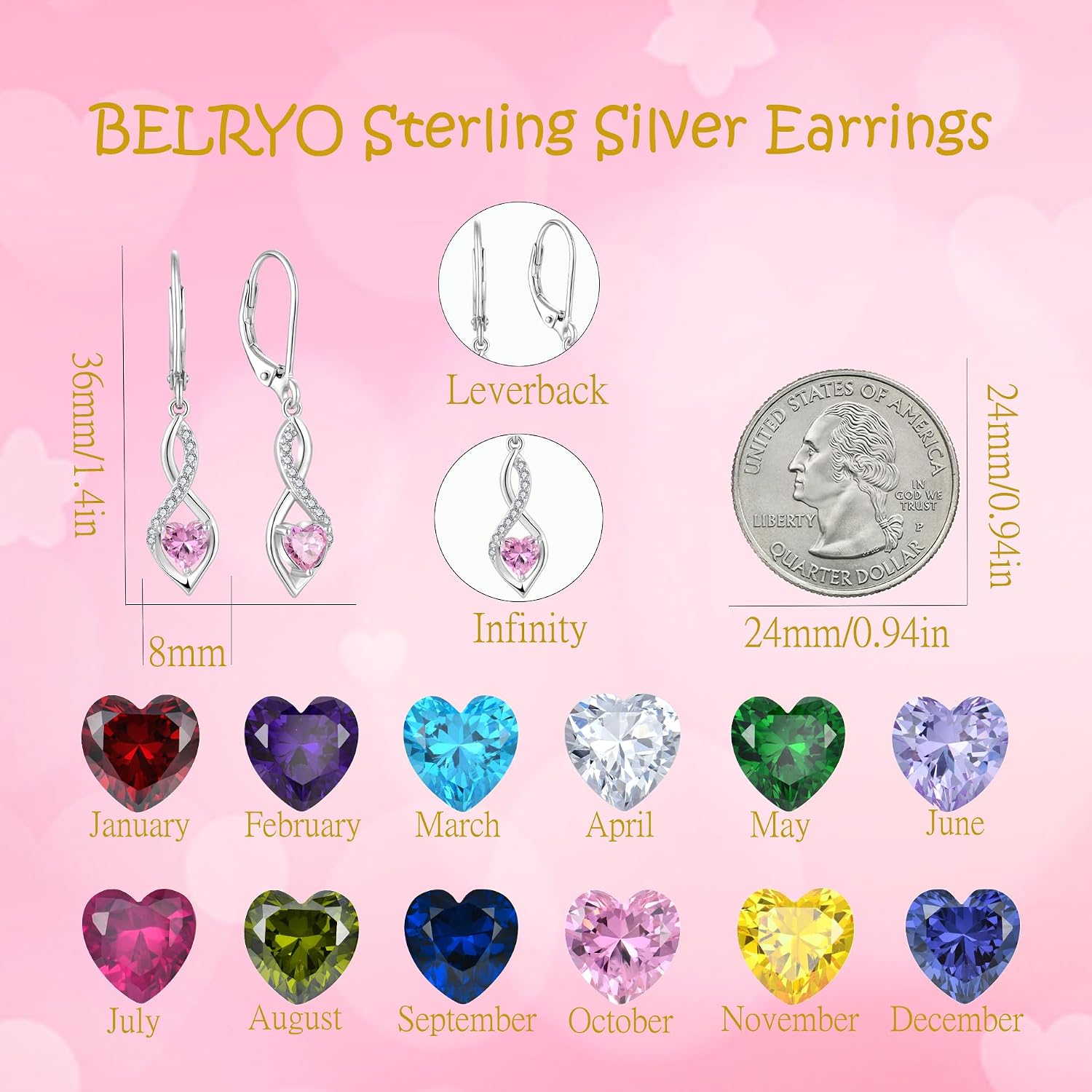 Leverback Earrings Women Infinity Dangle Drop Earrings 925 Sterling Silver Cubic Zirconia Heart Earrings Christmas Jewelry for Women Wife Her