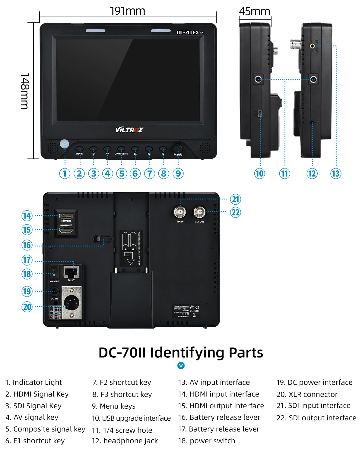 Amazon.com : VILTROX DC-70EX 7'' Camera Field Monitor, 4K HD