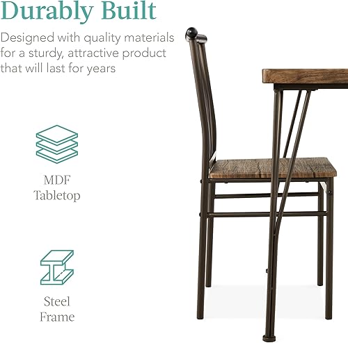 Miniatura 3 de Best Choice Products Juego de mesa de comedor de 3 piezas, mesa de comedor cuadrada de metal y madera para cocina, comedor, rincón de desayuno con 2