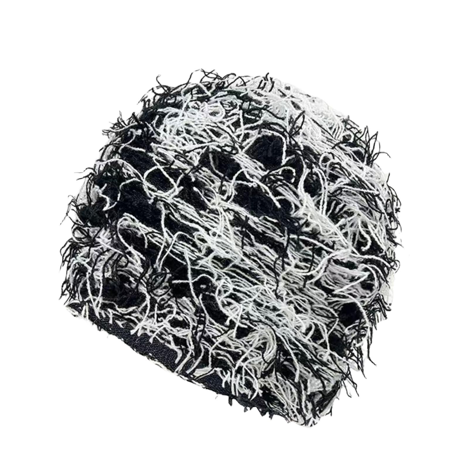 FantasyGearsWomen Men Distressed Balaclava Y2k Knitted Beanie Gothic Fuzzy Winter Hat Outdoor Ski Knit Cap