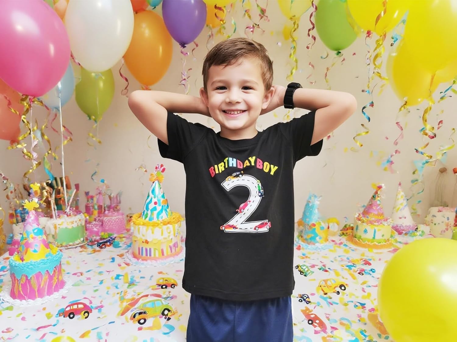 Acecreate Birthday Shirt Boy 2 Years Old Toddler Boys Outfit Car Party T-Shirt Racing Black Kids Short Sleeve Tee Shirts - Image 2