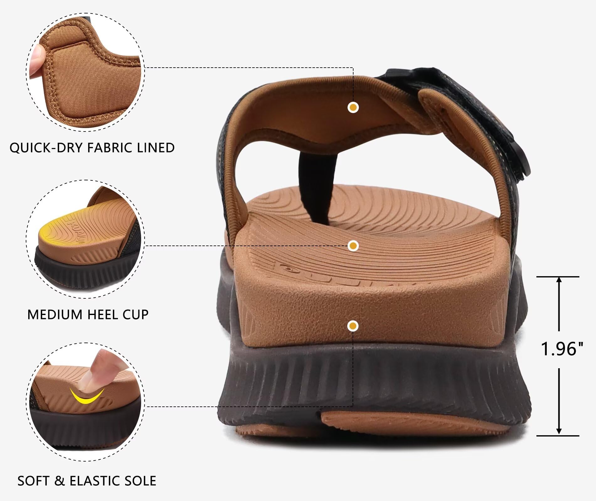 KuaiLu Infradito Uomo Sandali da Passeggio Regolabile Ortopedia Cuscino Atletico Spesso Sport Sliders per l'uomo, Resistente all'acqua & Leggero, Morbido Comfort & Supporto per l'arco