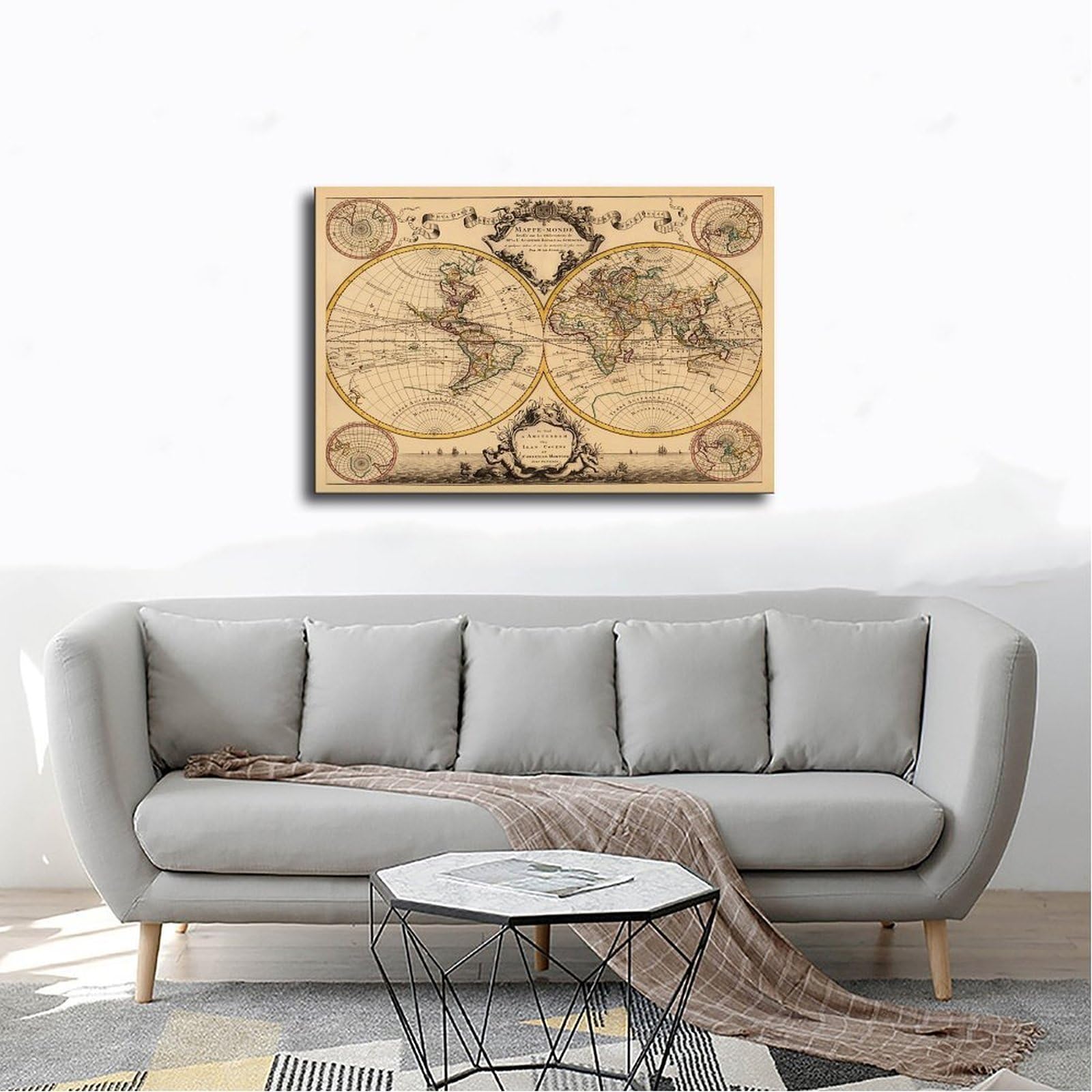 Póster de la historia de los mapas del viejo mundo en 1720 para decoración de pared, pinturas para sala de estar, dormitorio, 60 x 90 cm