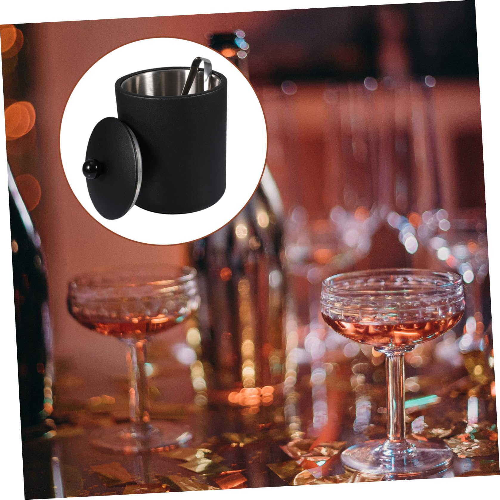 Zerodeko Cubitera de Acero Inoxidable con Pinzas, cubitera para Vino y champán, Cubo de Hielo para Cocina y Bar, 1 Pieza