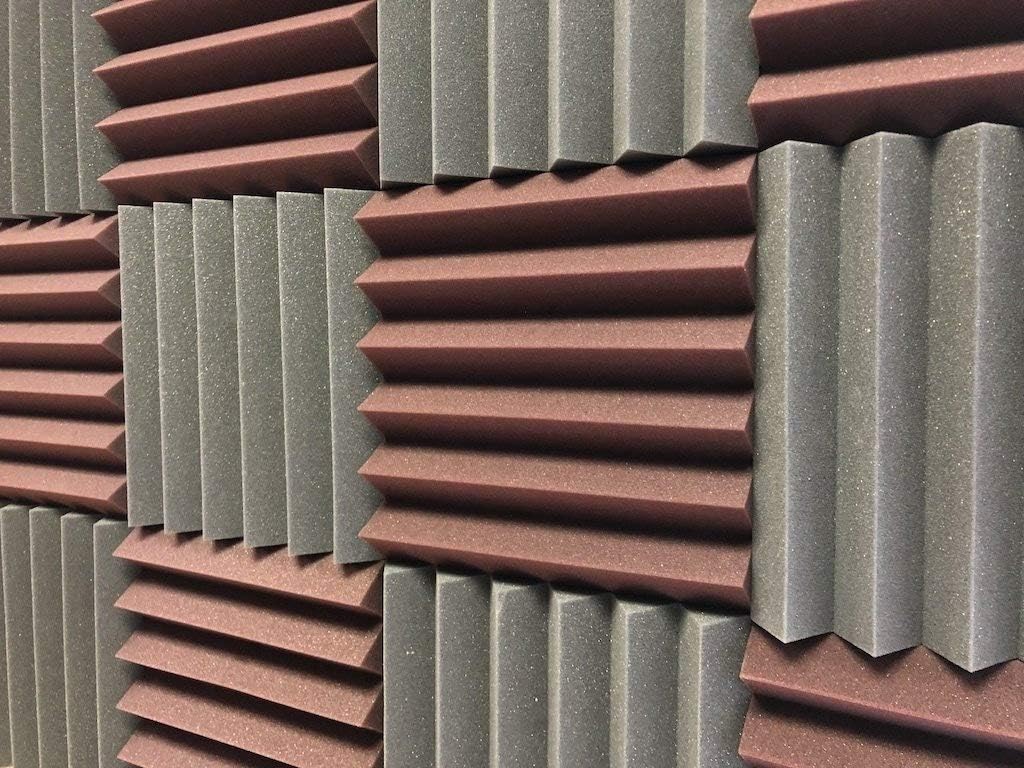 4492 Acoustic Wedge Soundproofing Studio Foam Tiles, 2 X 12 X 12-Inch, Pack of 12 (Charcoal Black and Burgundy Maroon)