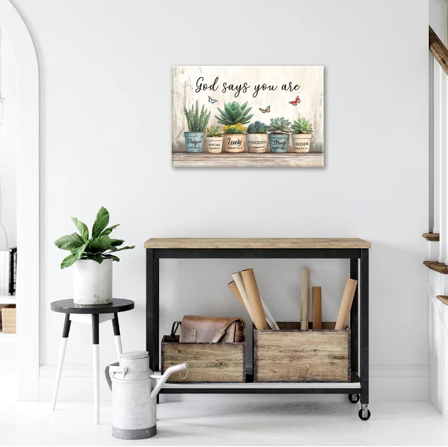 Farmhouse Succulent Wall Art Rustic Succulent Pictures Decor God Says You Are Bible Verse Canvas Painting Modern Framed Prints Artwork for Home Bathroom Bedroom Living Room 24"x16"