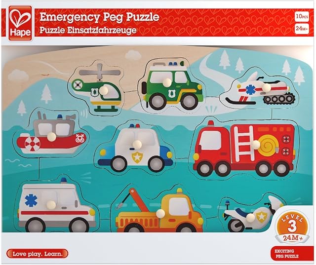 Hape E1406 Emergency Services Wooden Peg Puzzle - Educational Toy