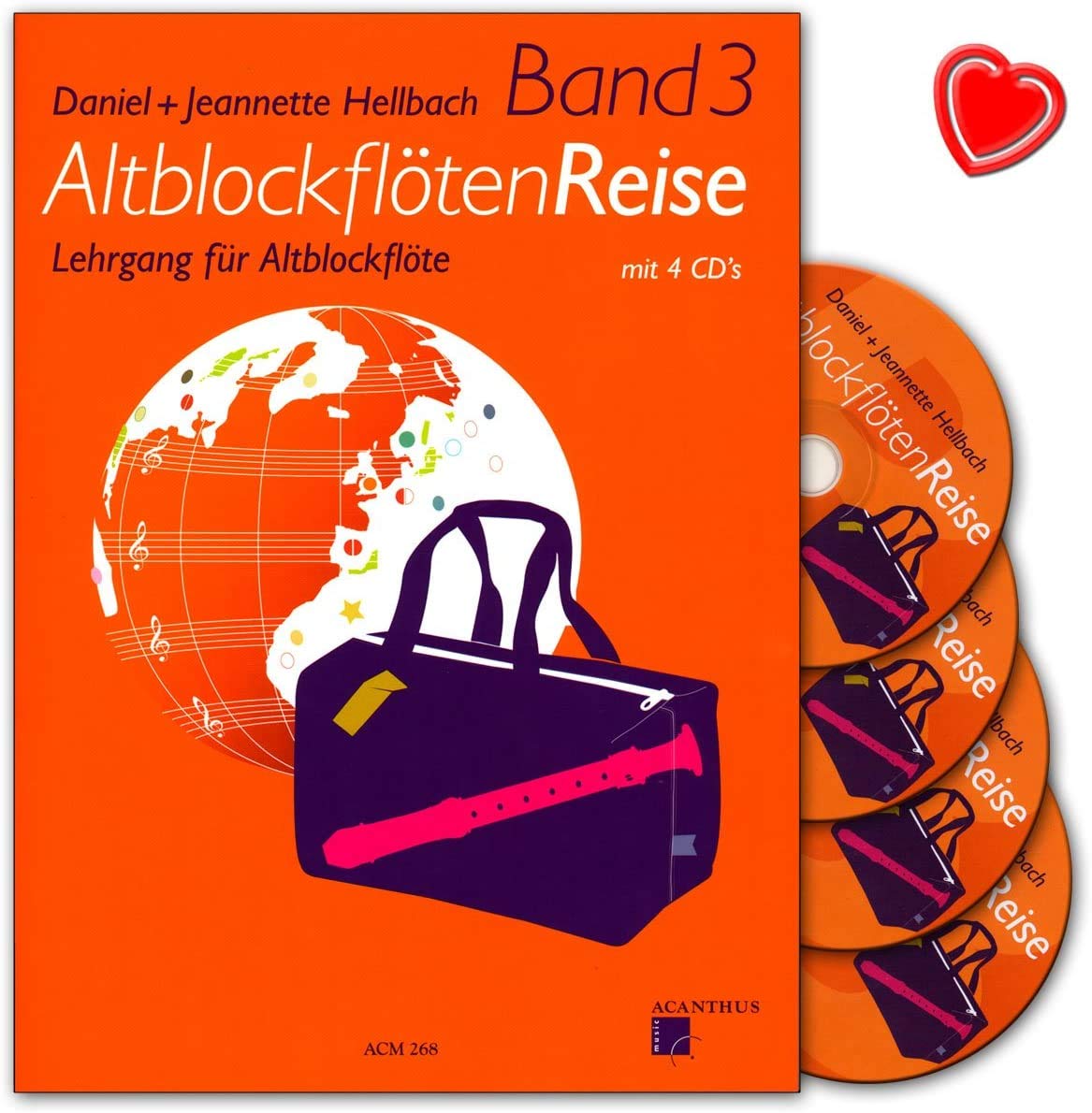 Altblockflötenreise Band 3 - Lehrgang für Altblockflöte mit 4 CDs, bunter herzförmiger Notenklammer und Grifftabelle - für Kinder ab 10 Jahren