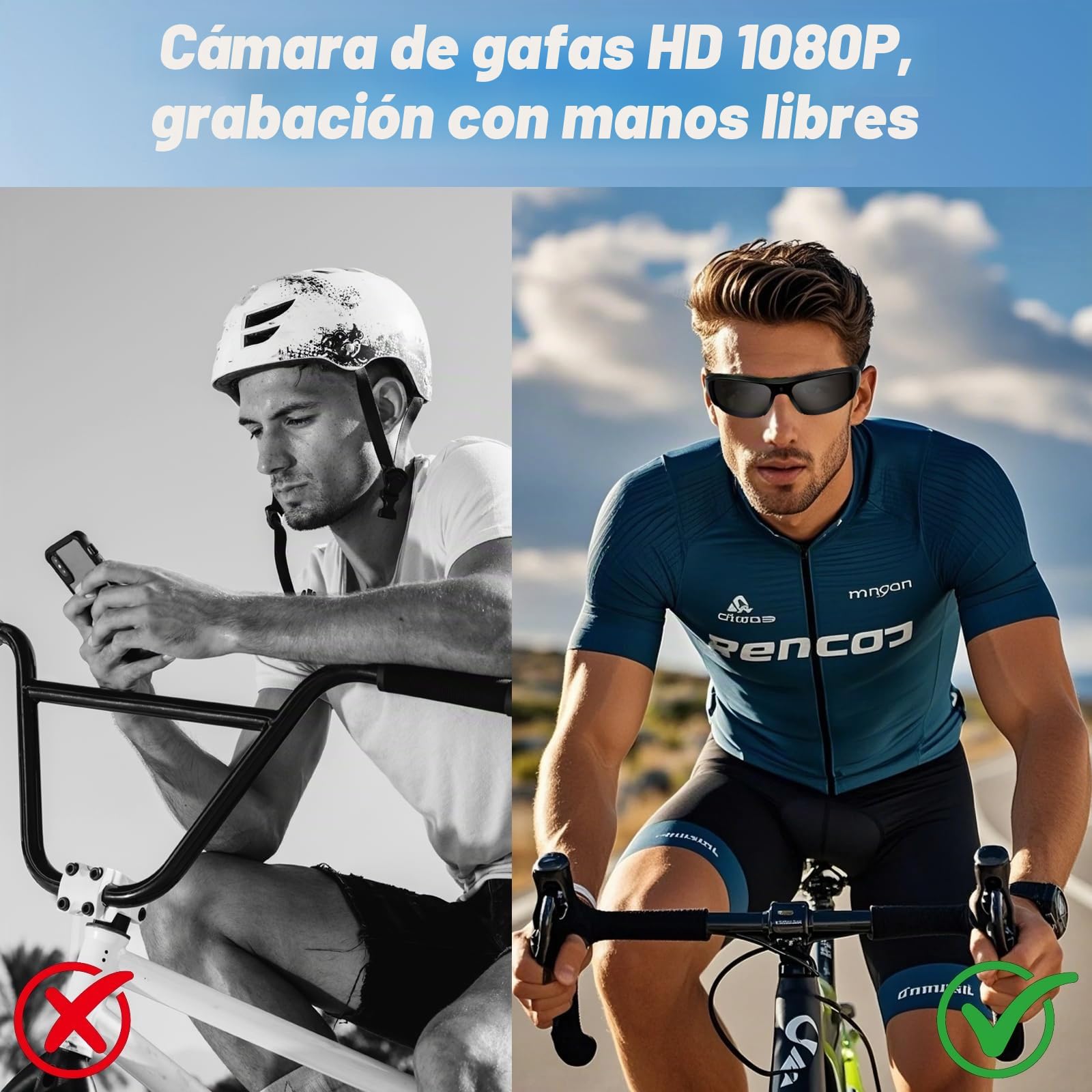 Cámara Espía Oculta Gafas de Sol, Gafas con Camara Camuflada MicroSD 32GB, Cámara de Acción Deportiva para Deportes al Aire Libre Protección UV
