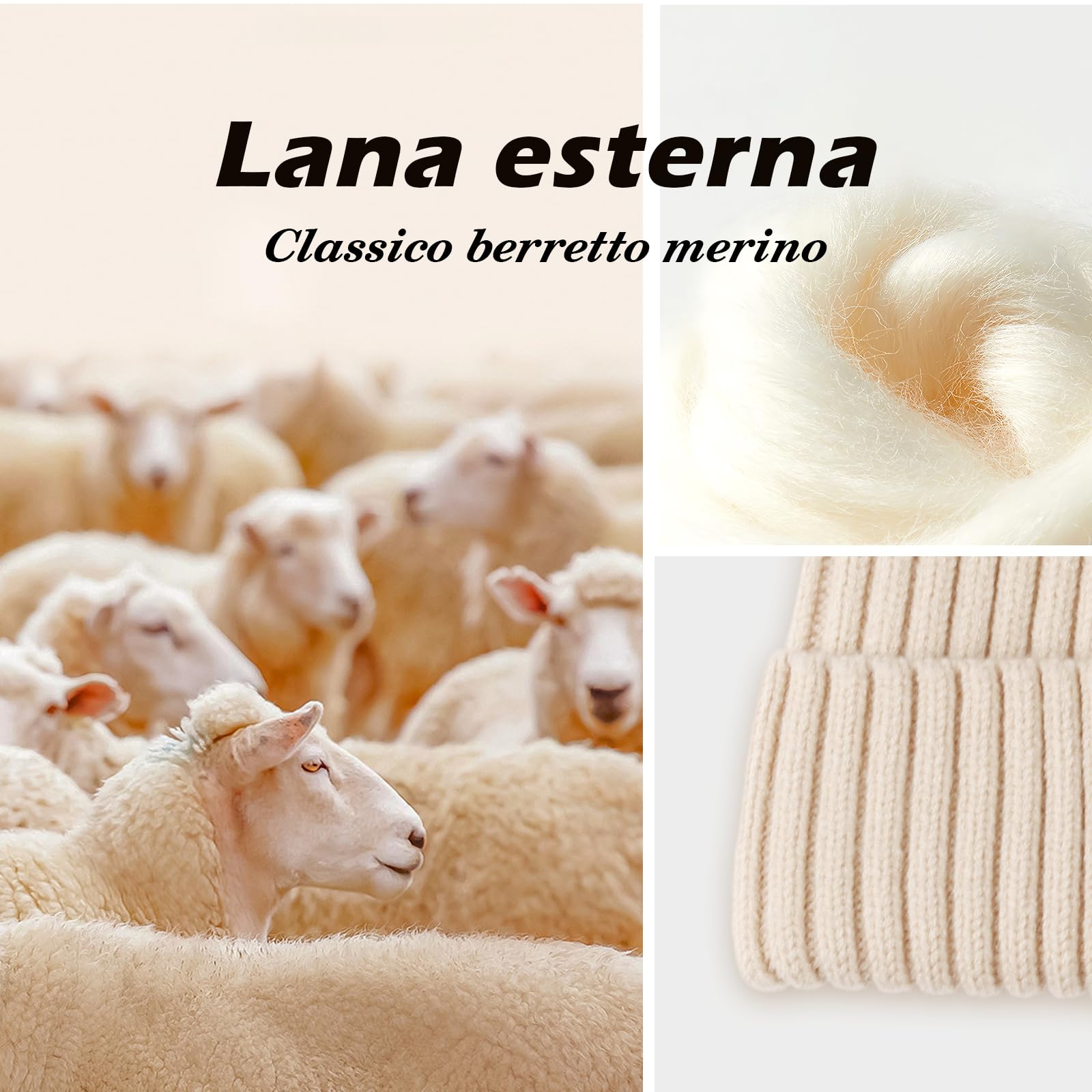 ineepor Cappello Invernale Uomo Donna Lana Merino Beanie Hat Berretto a Maglia Unisex Corto Chapeau Caldo Elegante Morbido Pile Fodera