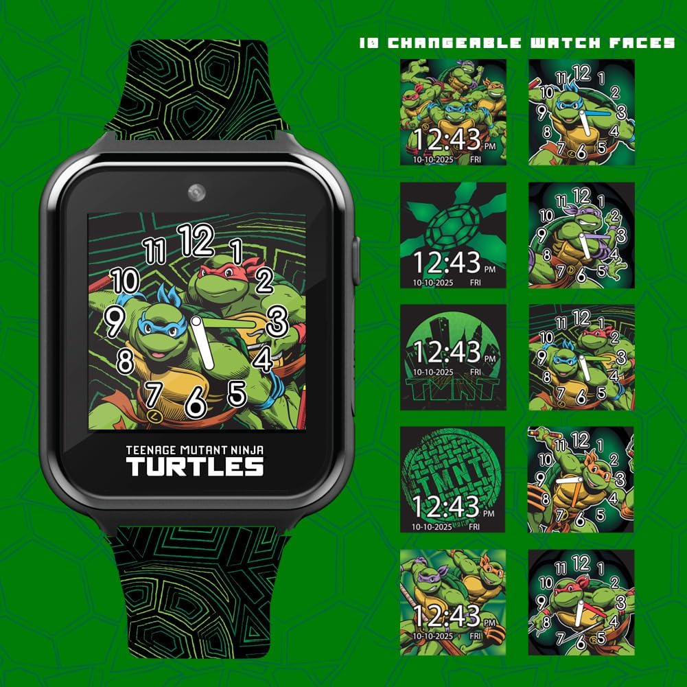Teenage Mutant Ninja Turtles Kids Smart Watch with Selfie Camera, Video Recorder, Games, Stopwatch, Alarm, Calculator, and Calorie Counter – Fits Wrists 5.5" to 8"