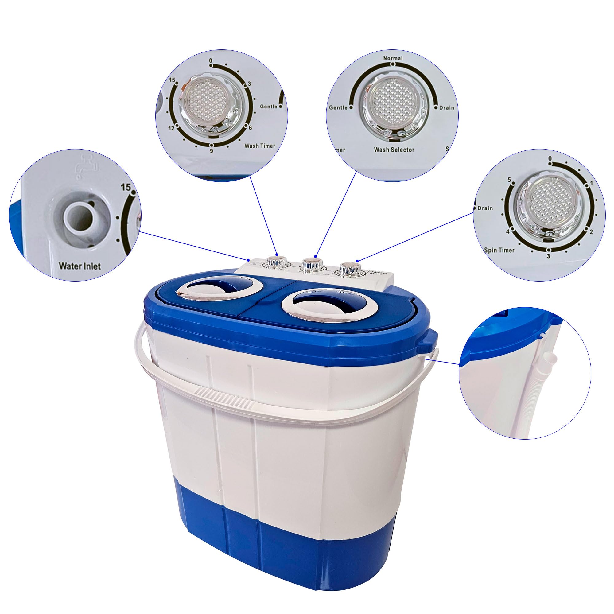 briebe Camp Mini Machine à Laver Portable 3 kg Essorage Camping Caravanes Bleu/Blanc