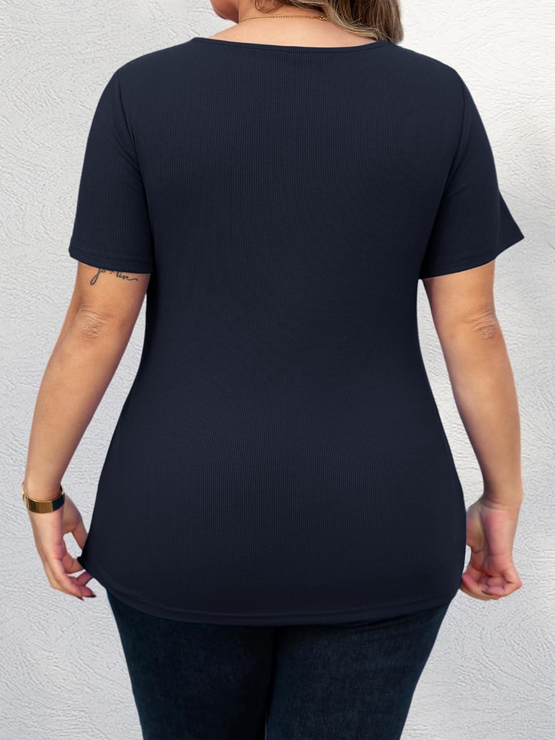 Chulianyouhuo Women's Plus Size Short Sleeve Tops Summer Lace V Neck Ribbed Knit Shirts Slim Fitted Casual Basic Tee Blouses - Image 4