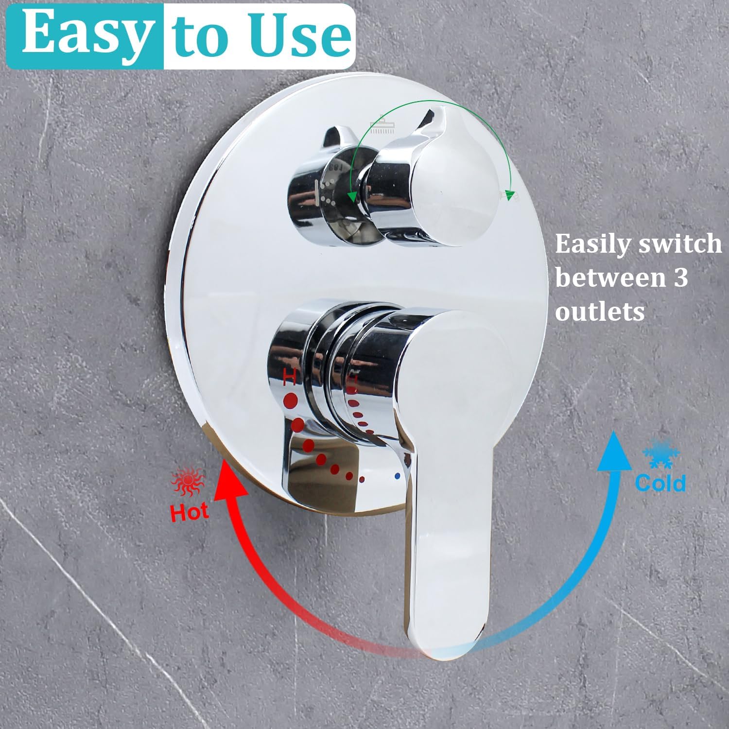 Solid Brass 3 Way Round Pressure Balancing Mixer Shower Valve Replacement Wall Mount Shower Diverter Valve Kit Shower Control Valve Polished Chrome