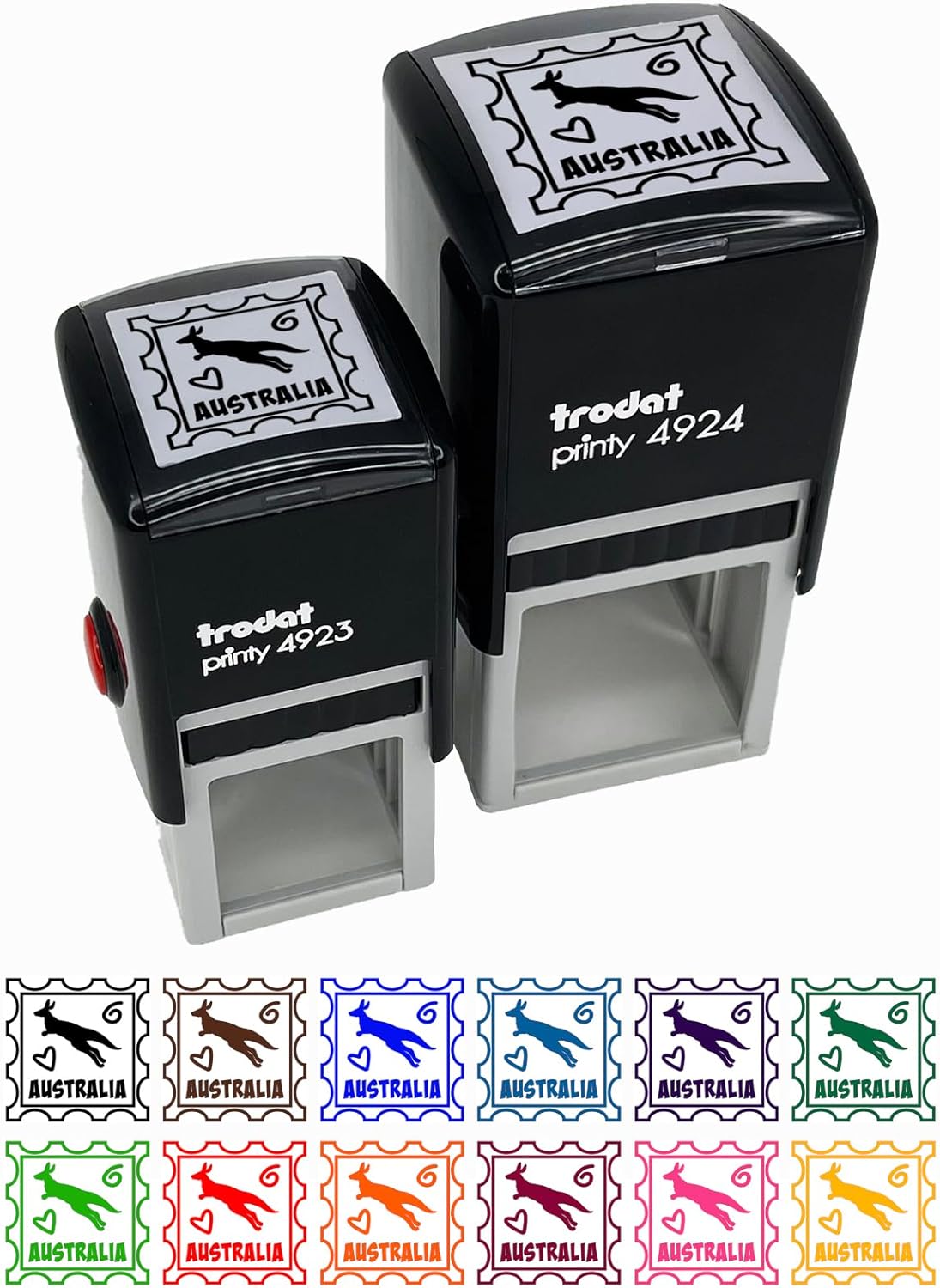 Australia Kangaroo Passport Travel Self-Inking Rubber Stamp Ink Stamper - 1-1/2 Inch Large - Red Ink