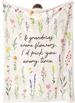 Grandma Gifts, Floral Blanket for Grandma Birthday Gift, Best Grandmother Gifts from Grandkids, Soft Throw Blankets 50 x 60