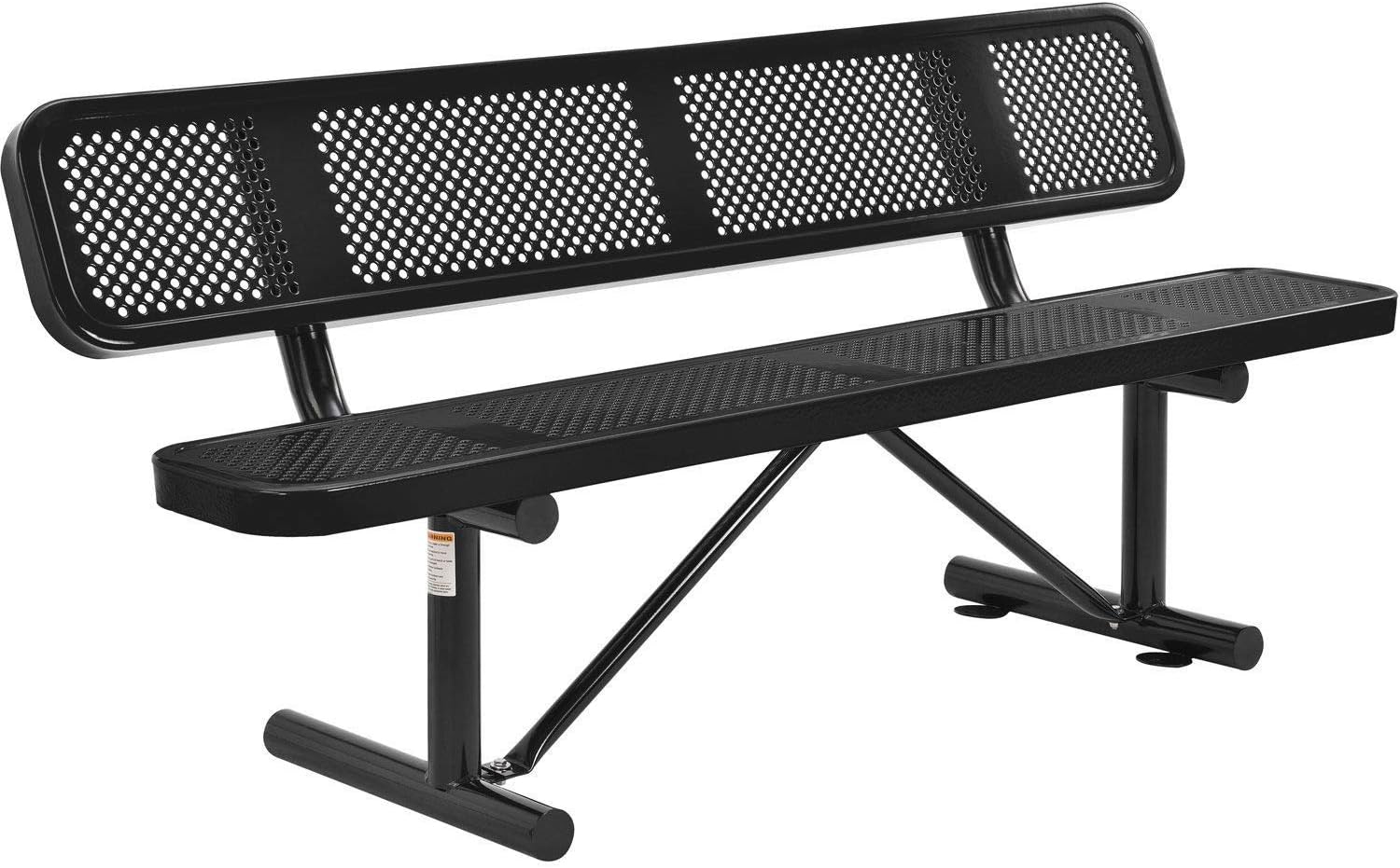 Global Industrial 6'L Heavy Duty Outdoor Steel Picnic Bench with Backrest, Perforated Metal, Portable Outdoor Bench, 1000 lbs Capacity, Black, 72" L x 24" W x 33" H