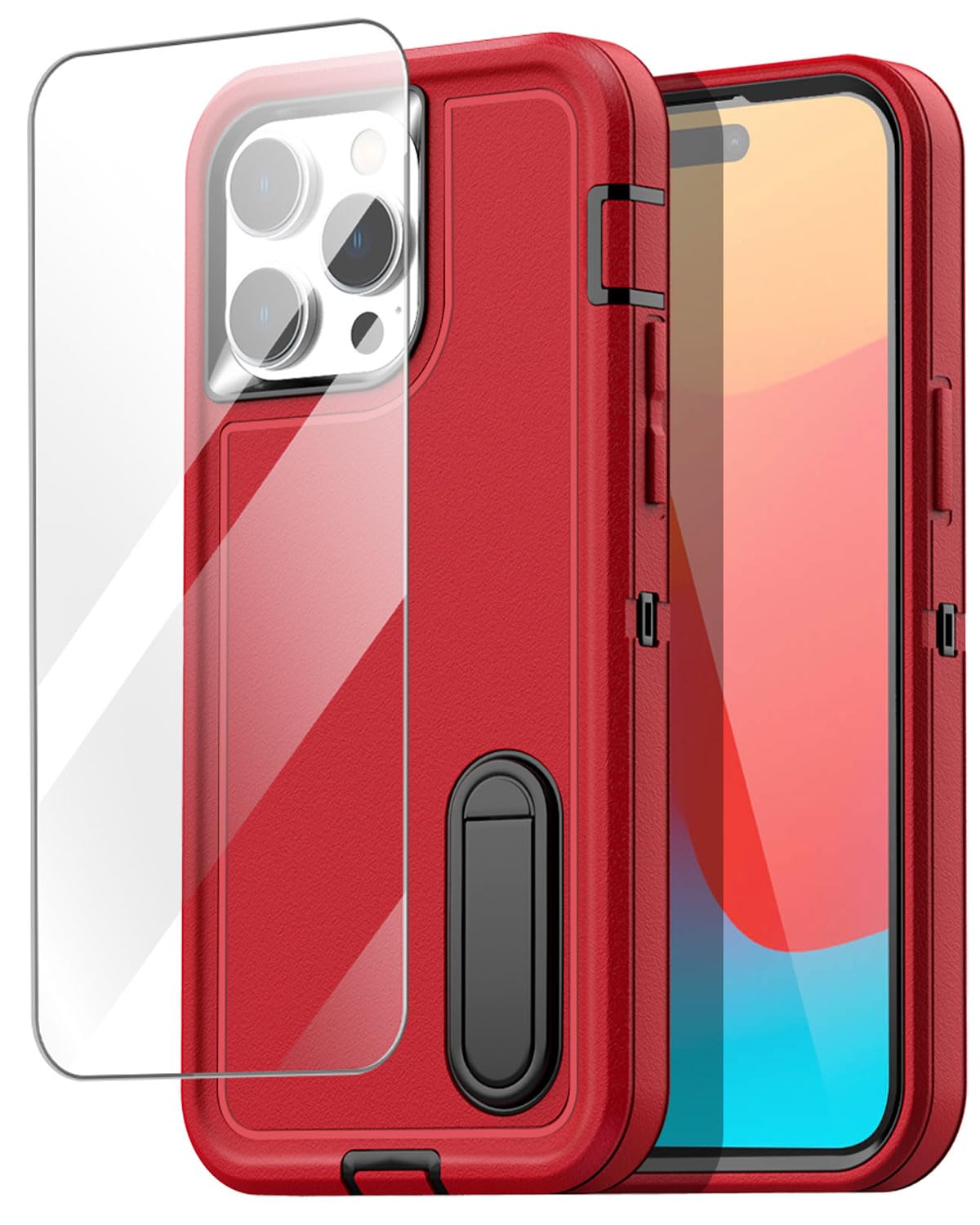 AICase for iPhone 15 Pro Max Case Built-in Stand with Glass Screen Protector,Heavy Duty Drop Protection Full Body Rugged Shockproof Military